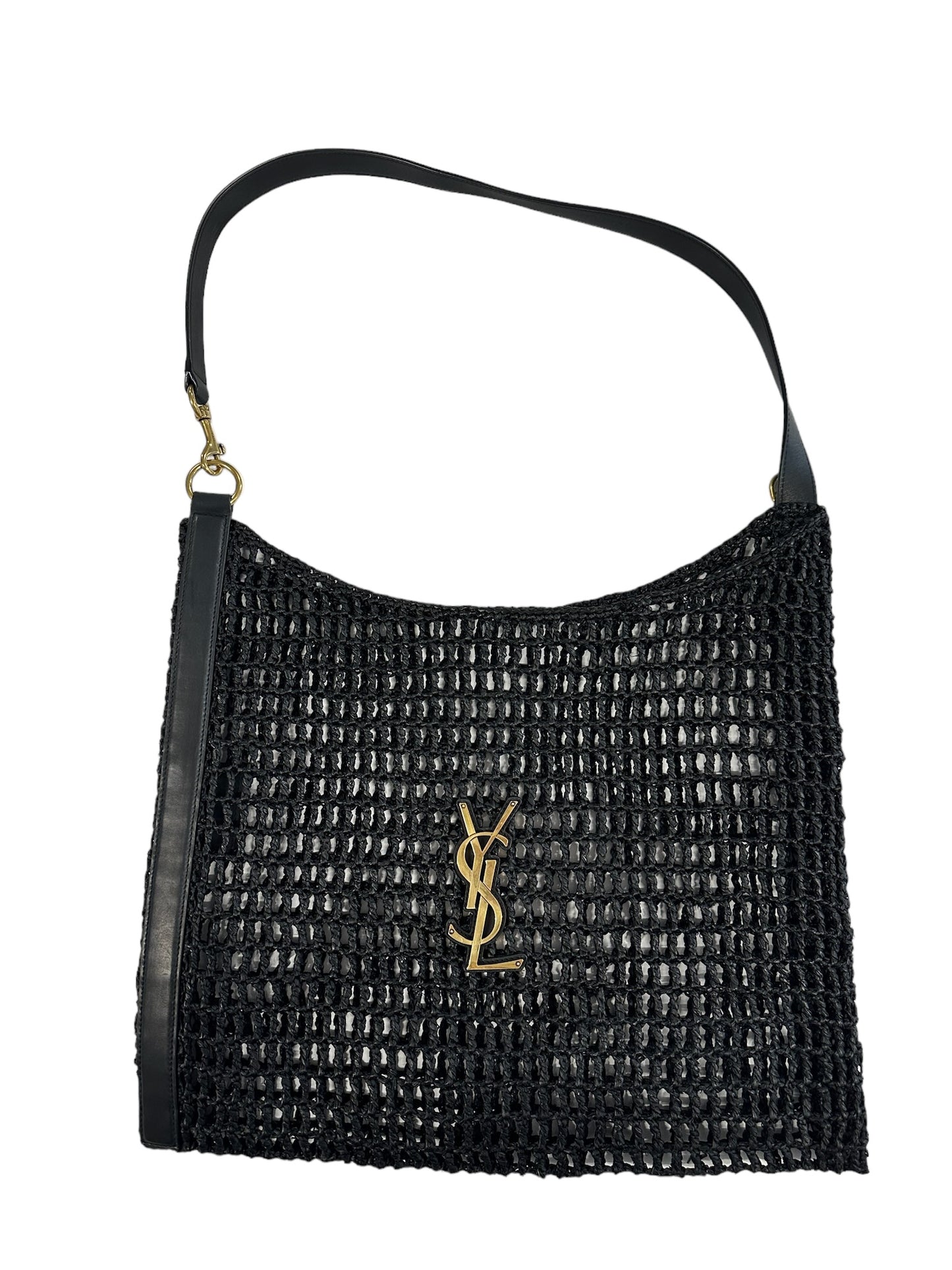 SAINT LAURENT - Black Raffia Logo Oxalis Tote Shoulder Bag