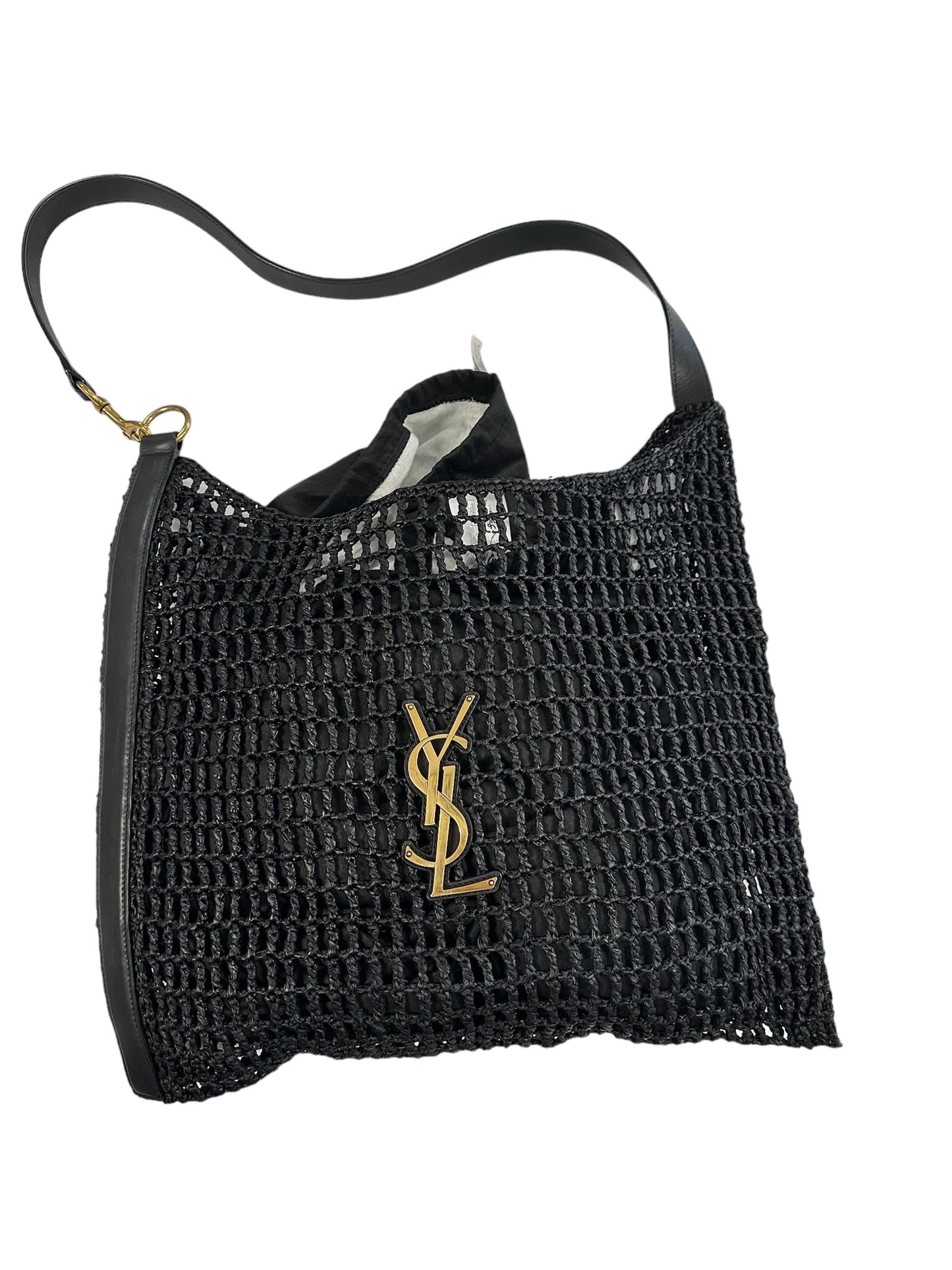 SAINT LAURENT - Black Raffia Logo Oxalis Tote Shoulder Bag