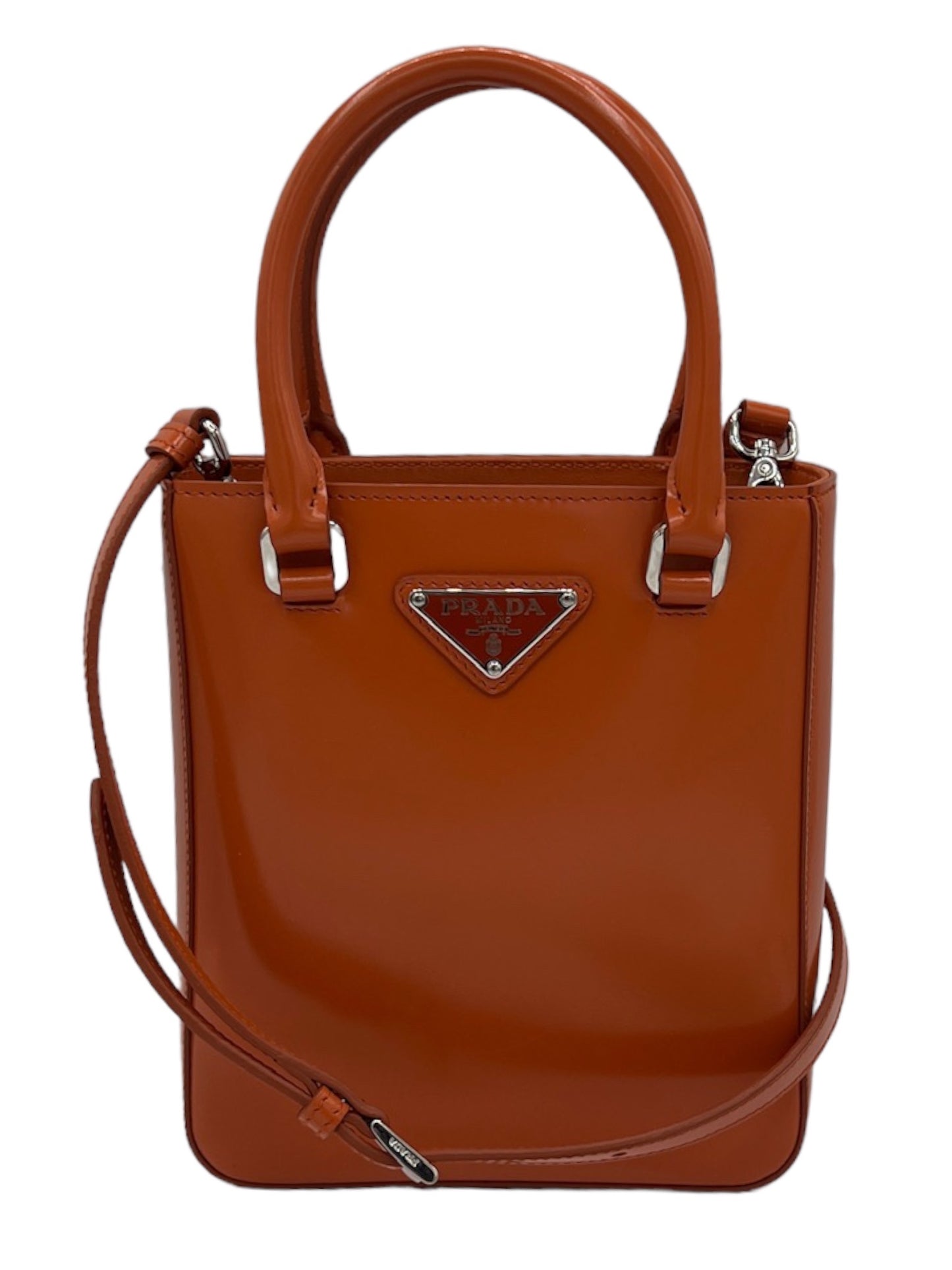 PRADA - Orange Small Brushed Crossbody Tote Bag