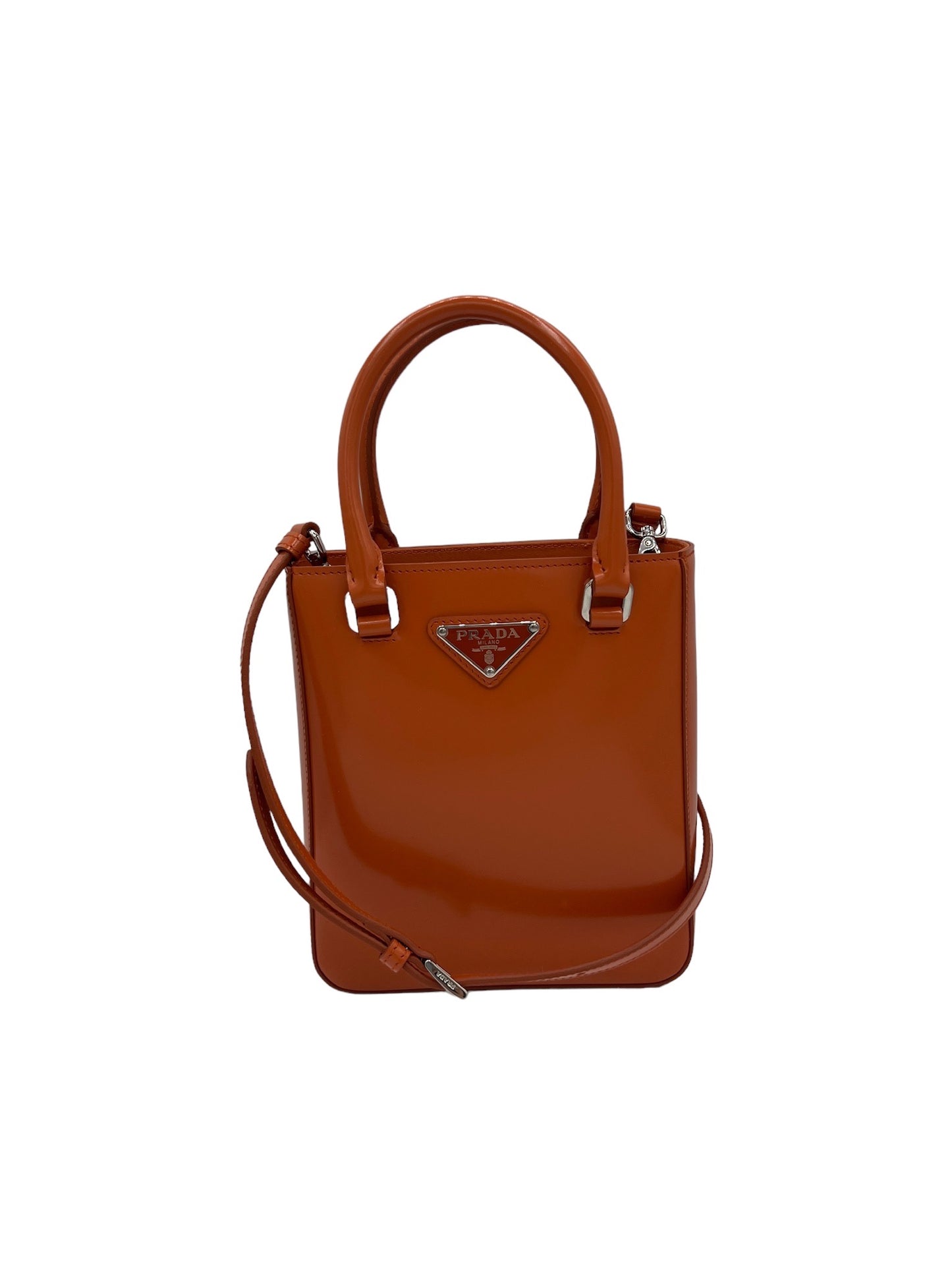 PRADA - Orange Small Brushed Crossbody Tote Bag