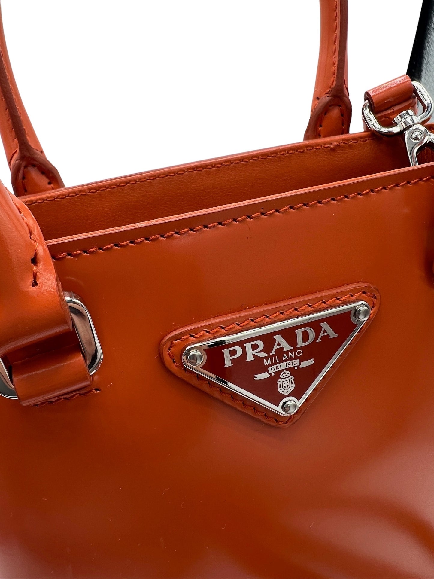 PRADA - Orange Small Brushed Crossbody Tote Bag