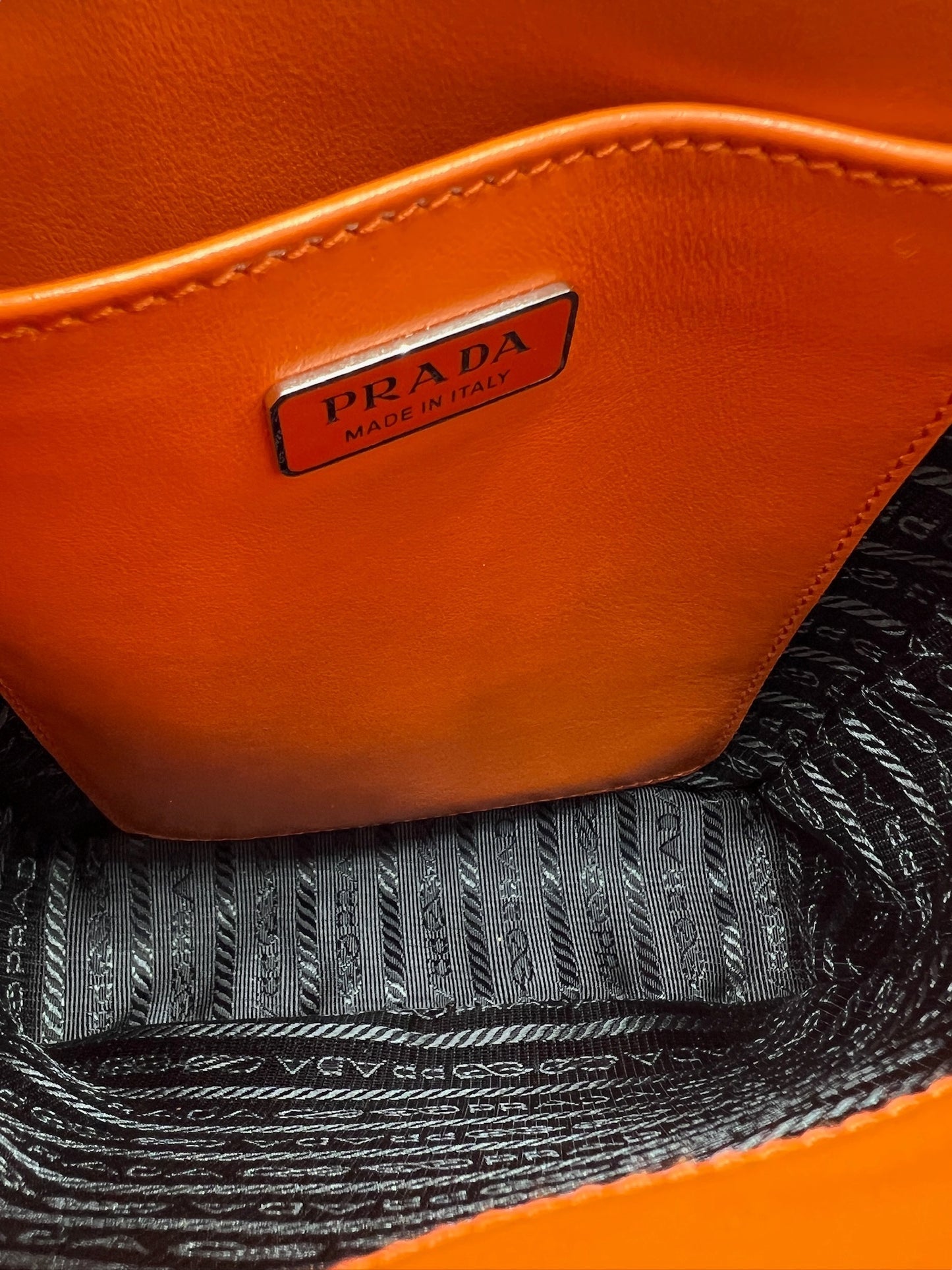 PRADA - Orange Small Brushed Crossbody Tote Bag