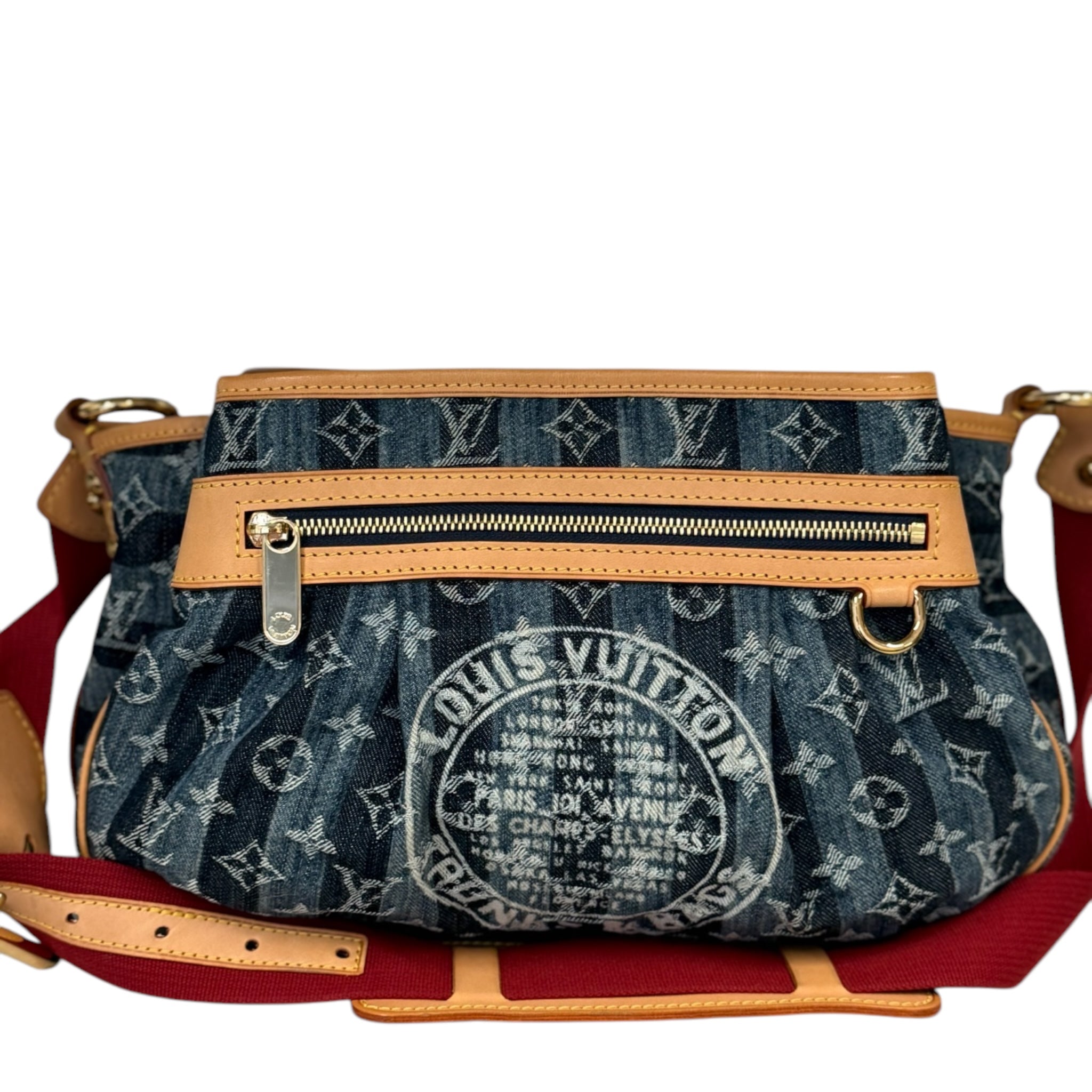 PRE-OWNED LV Blue Denim Raye Porte Epaule MM