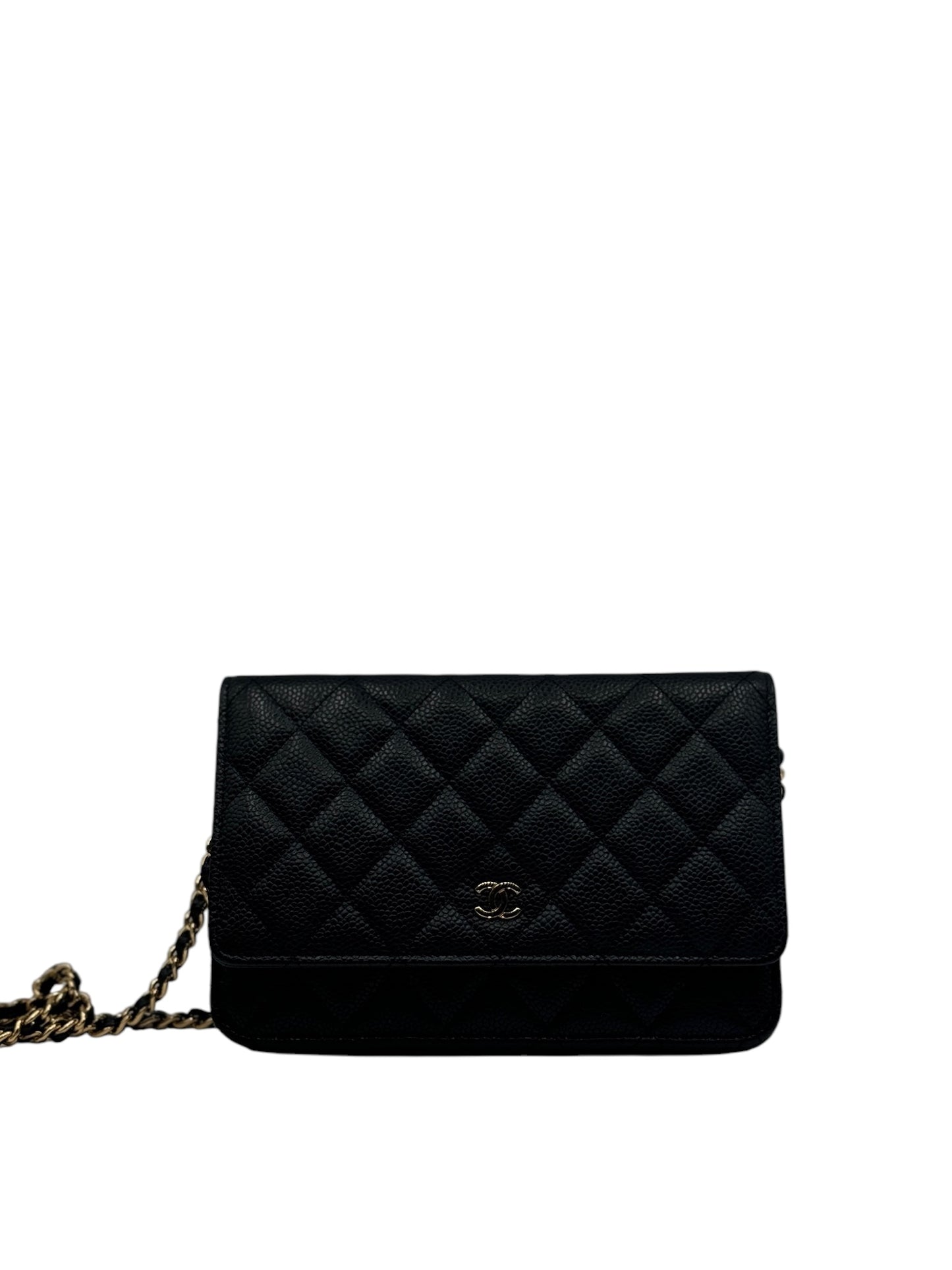 PRE-OWNED CC Black Caviar Wallet On Chain Crossbody Bag