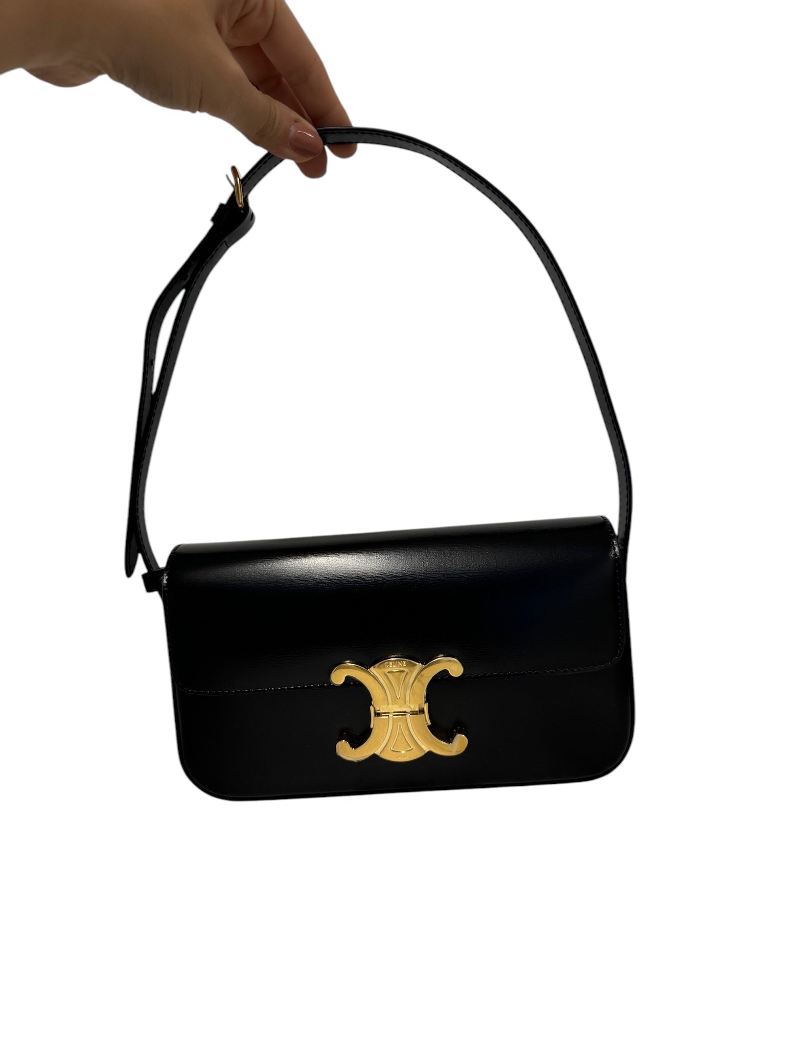 Bolso de hombro Triomphe de piel de becerro negra brillante USADO
