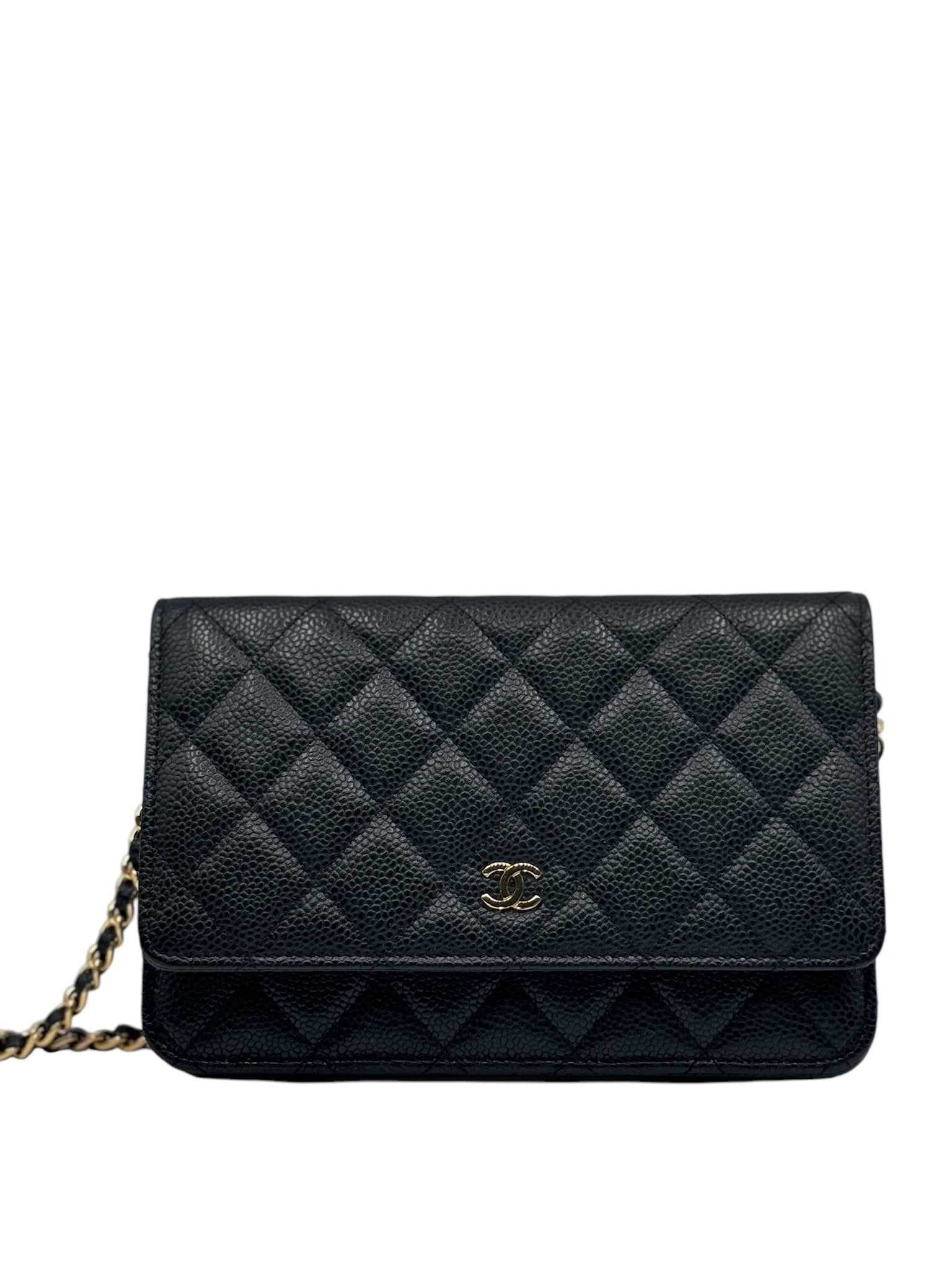 Cartera con cadena y diseño de caviar negro CC de segunda mano