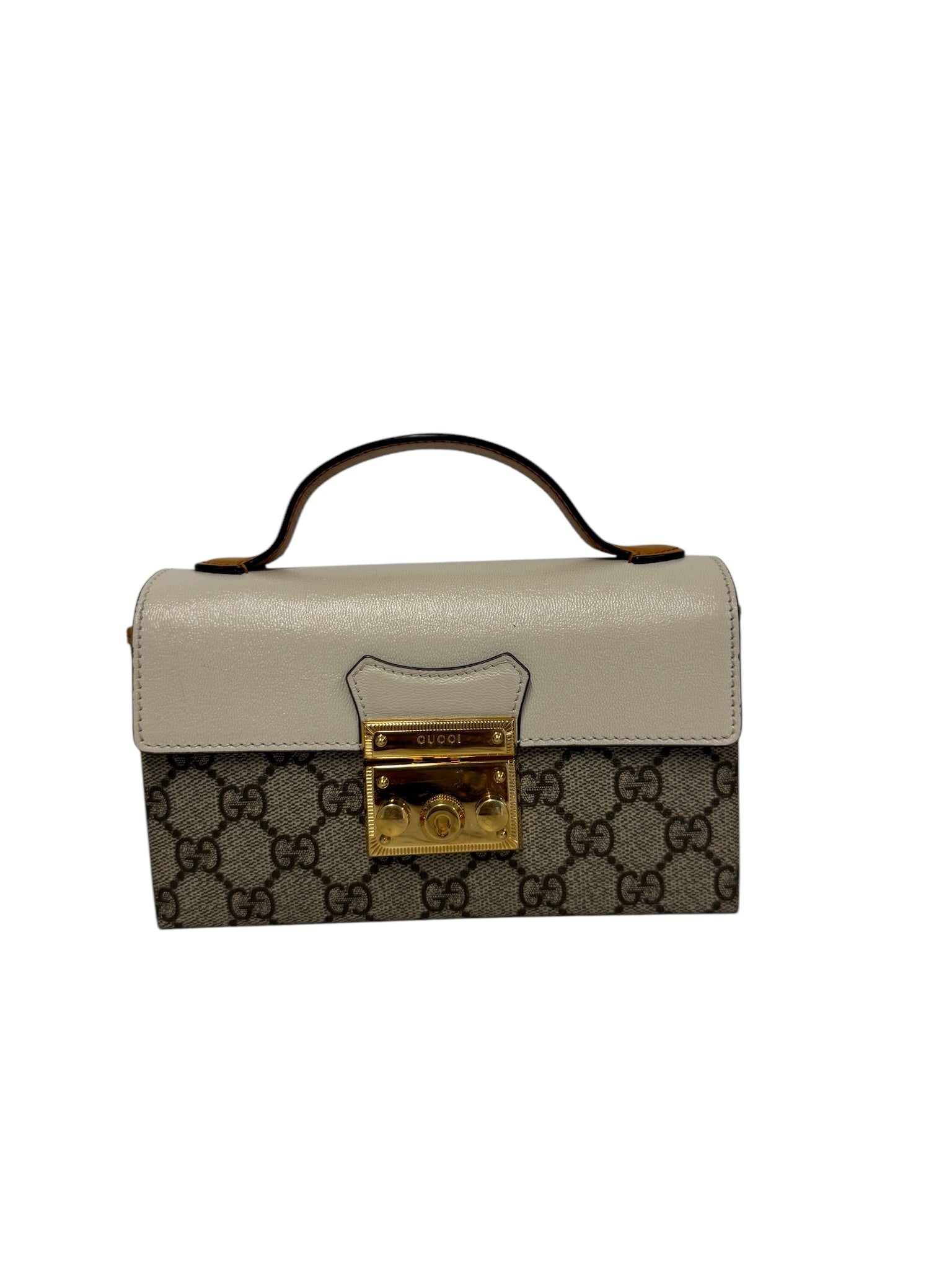 Bolso de mano Supreme de lona blanca y beige con candado en miniatura GG de segunda mano