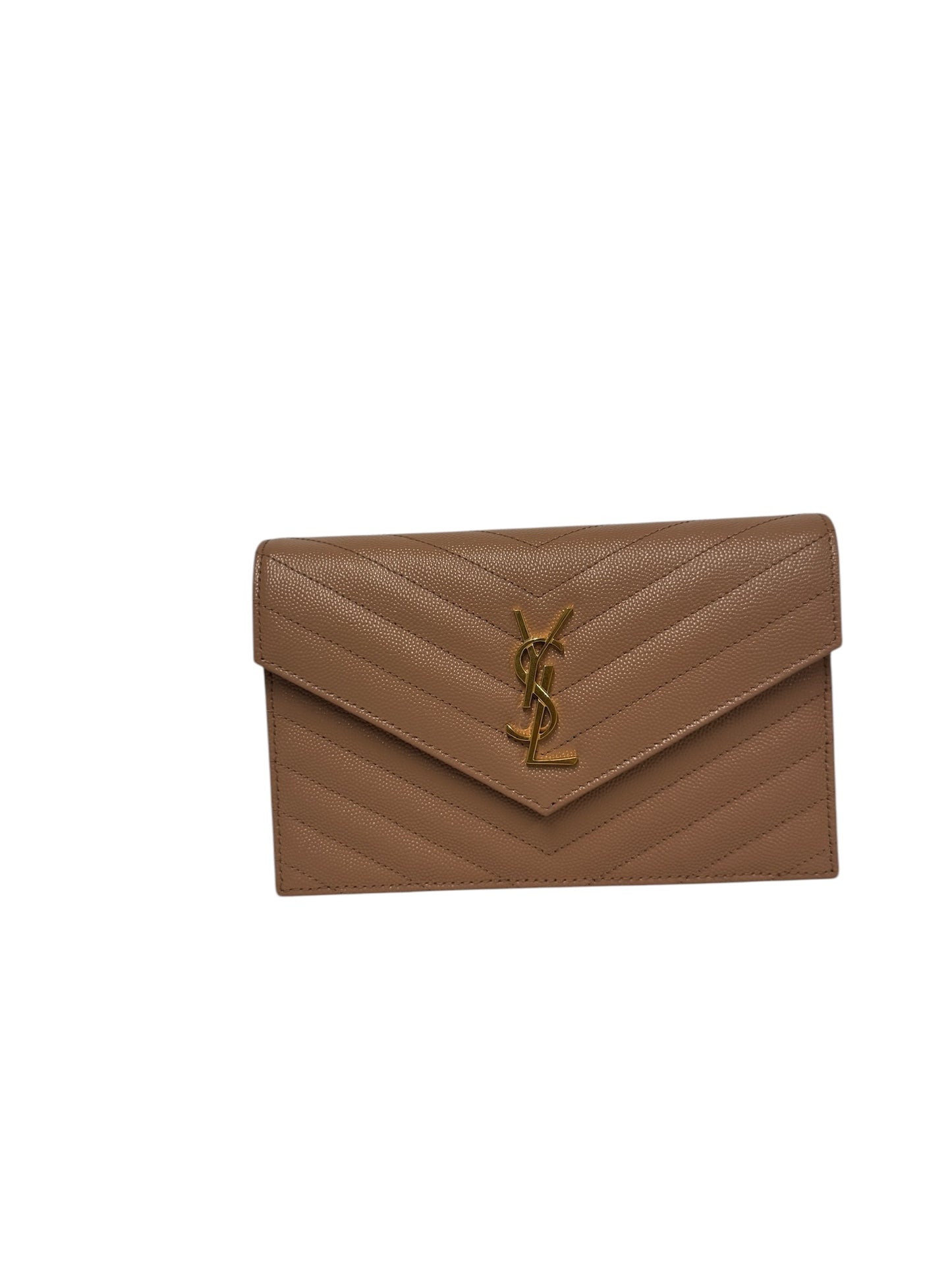 PRE-OWNED YSL Pale Pink Grain de Poudre Envelope Chain Wallet