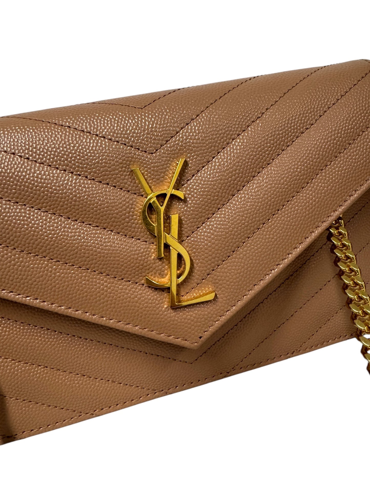 PRE-OWNED YSL Pale Pink Grain de Poudre Envelope Chain Wallet