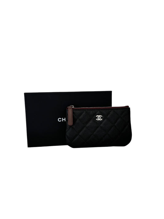 PRE-OWNED CC Black Quilted Caviar Small Classic Zipped Pouch