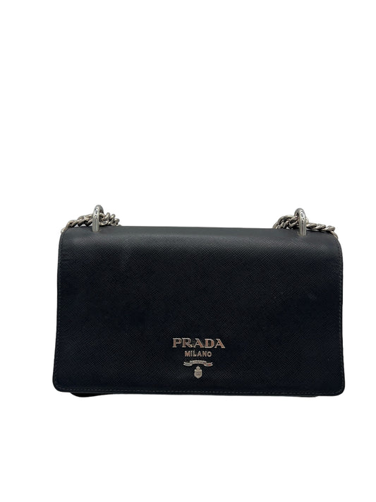 PRADA - Bolso de hombro de piel de nailon negra con logotipo