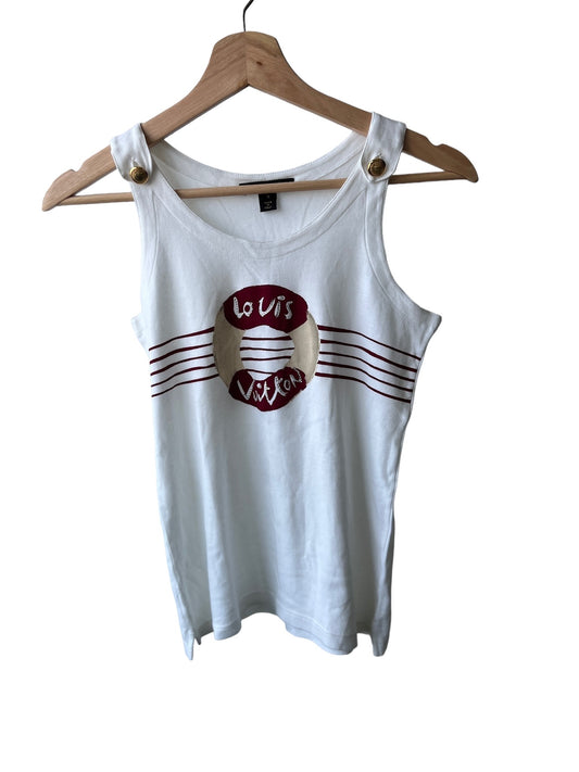 LOUIS VUITTON - White Bordeaux Beige Cotton Tank Top