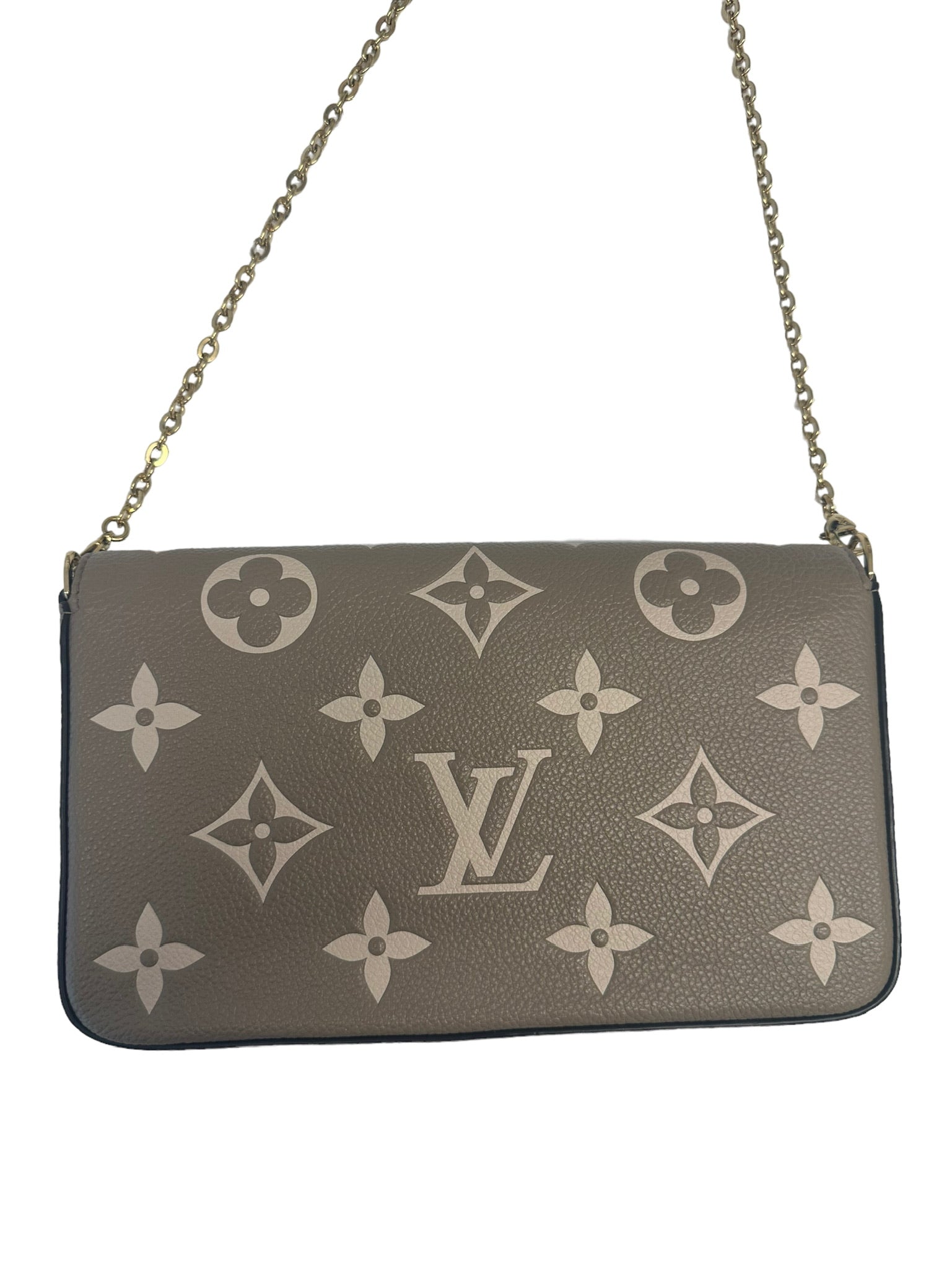 Louis Vuitton Tourterelle Monogram Empreinte Leather Pochette Felicie Bag -  Yoogi's Closet