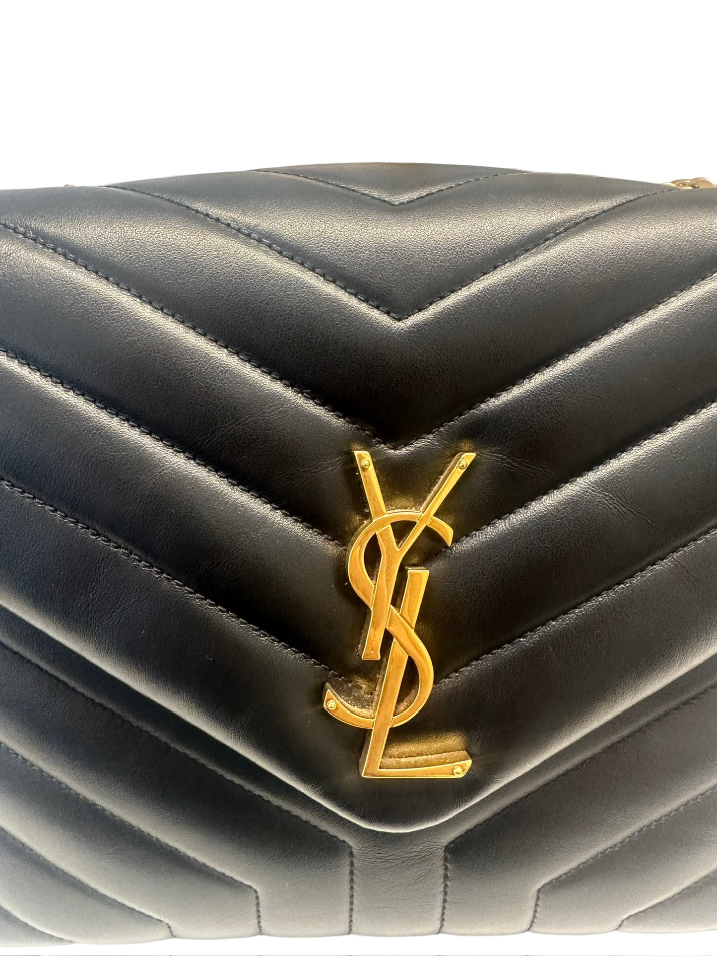 SAINT LAURENT - Black Matelassé Leather Medium Loulou Bag