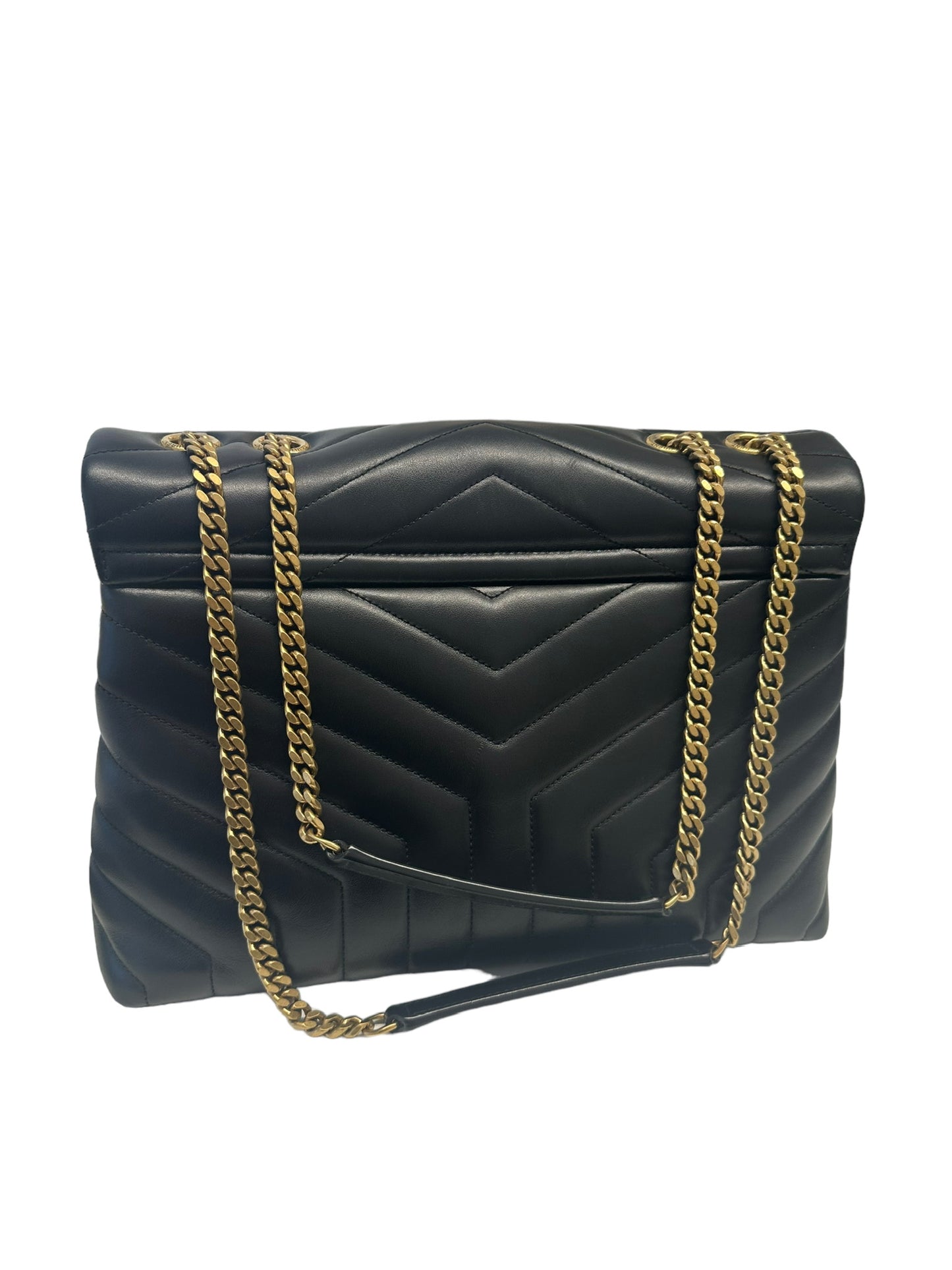SAINT LAURENT - Black Matelassé Leather Medium Loulou Bag