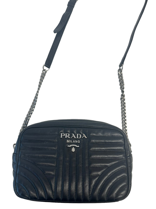 PRADA - Nero Soft Calfskin Impunture Diagramme Crossbody Bag