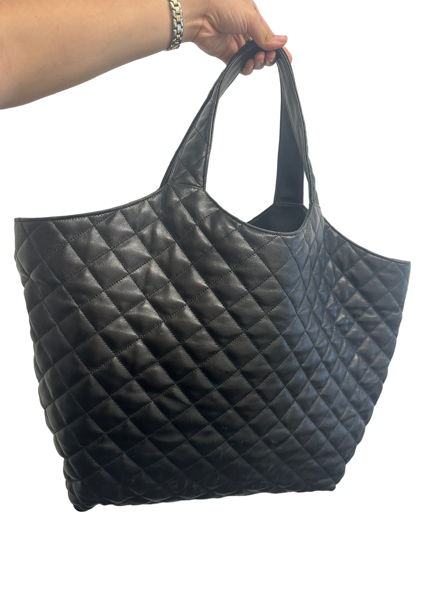 SAINT LAURENT - Black Quilted Lambskin ICare Maxi Shopping Bag