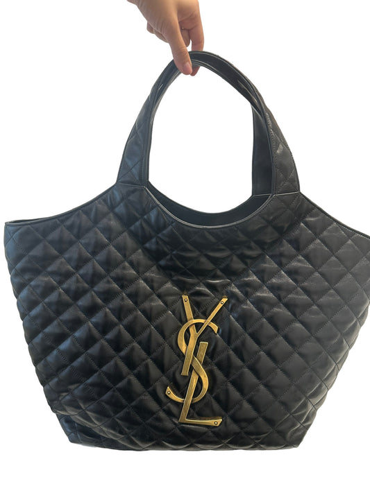 SAINT LAURENT - Black Quilted Lambskin ICare Maxi Shopping Bag