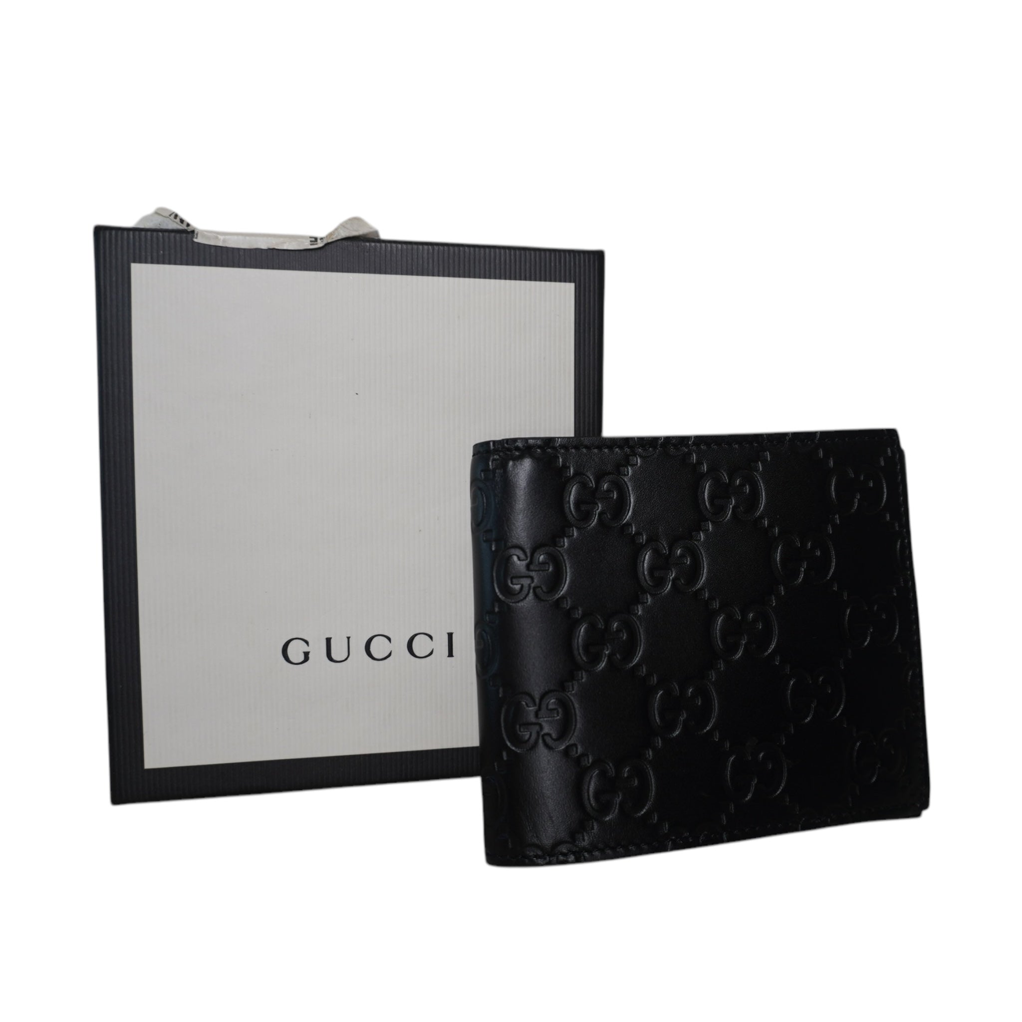 Cartera plegable de cuero negro GG de segunda mano