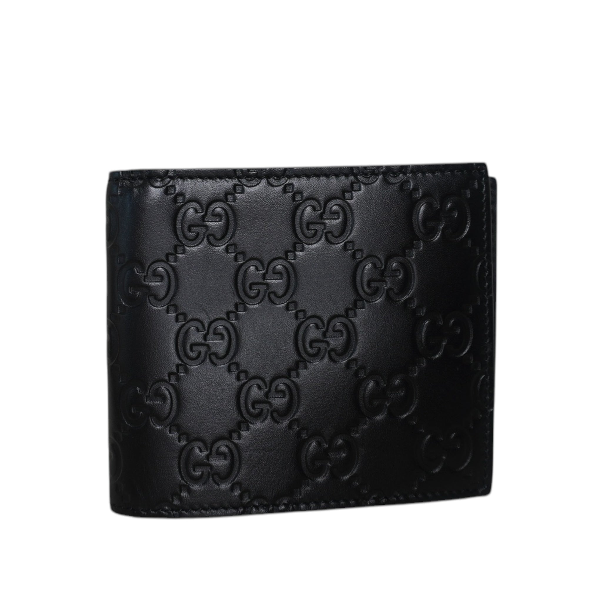 Cartera plegable de cuero negro GG de segunda mano