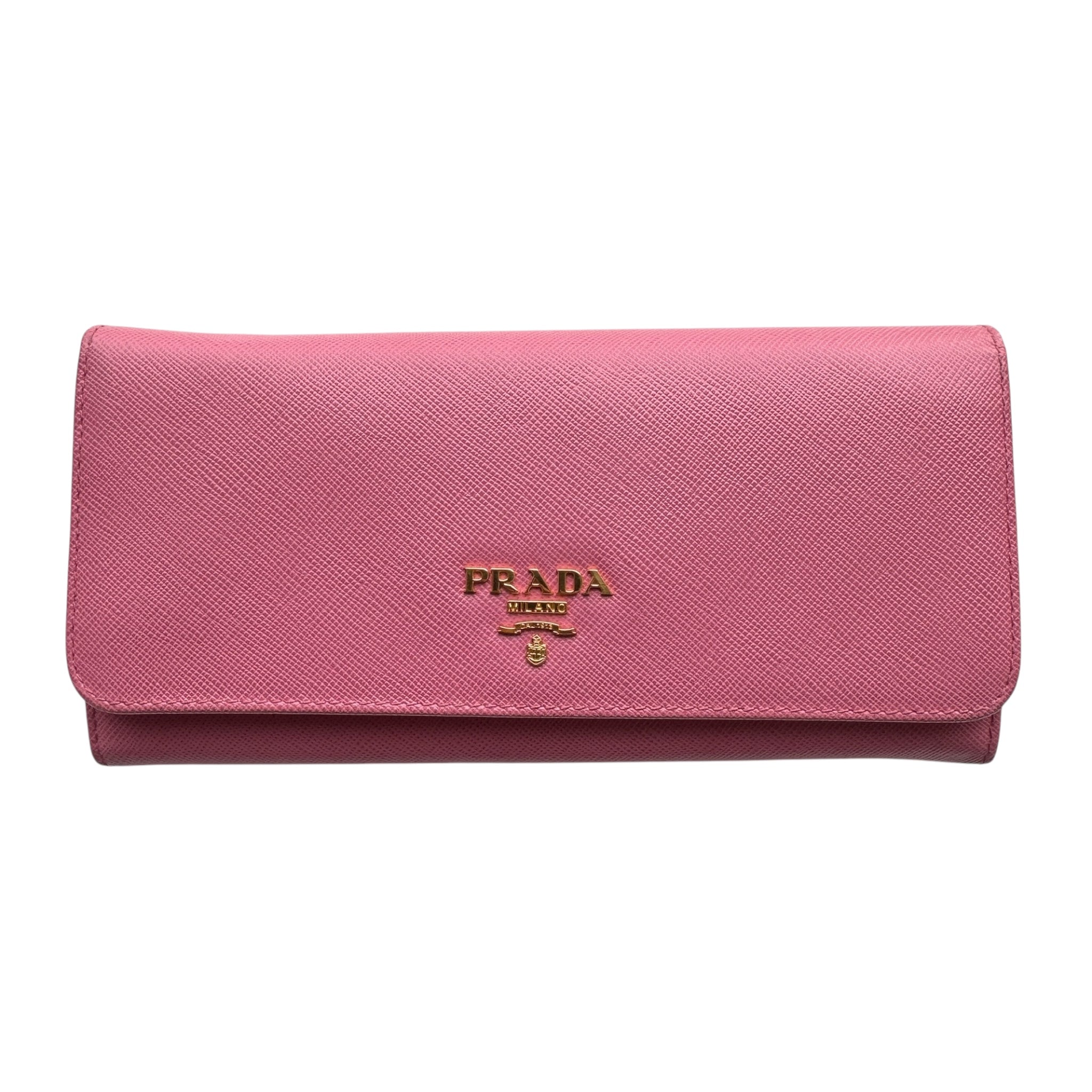 PRE-OWNED Saffiano Leather Pink Continental Flap Wallet