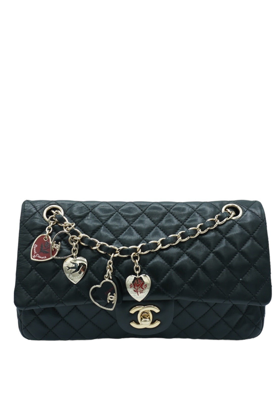 CHANEL - Bolso con solapa negro clásico Edición limitada de San Valentín