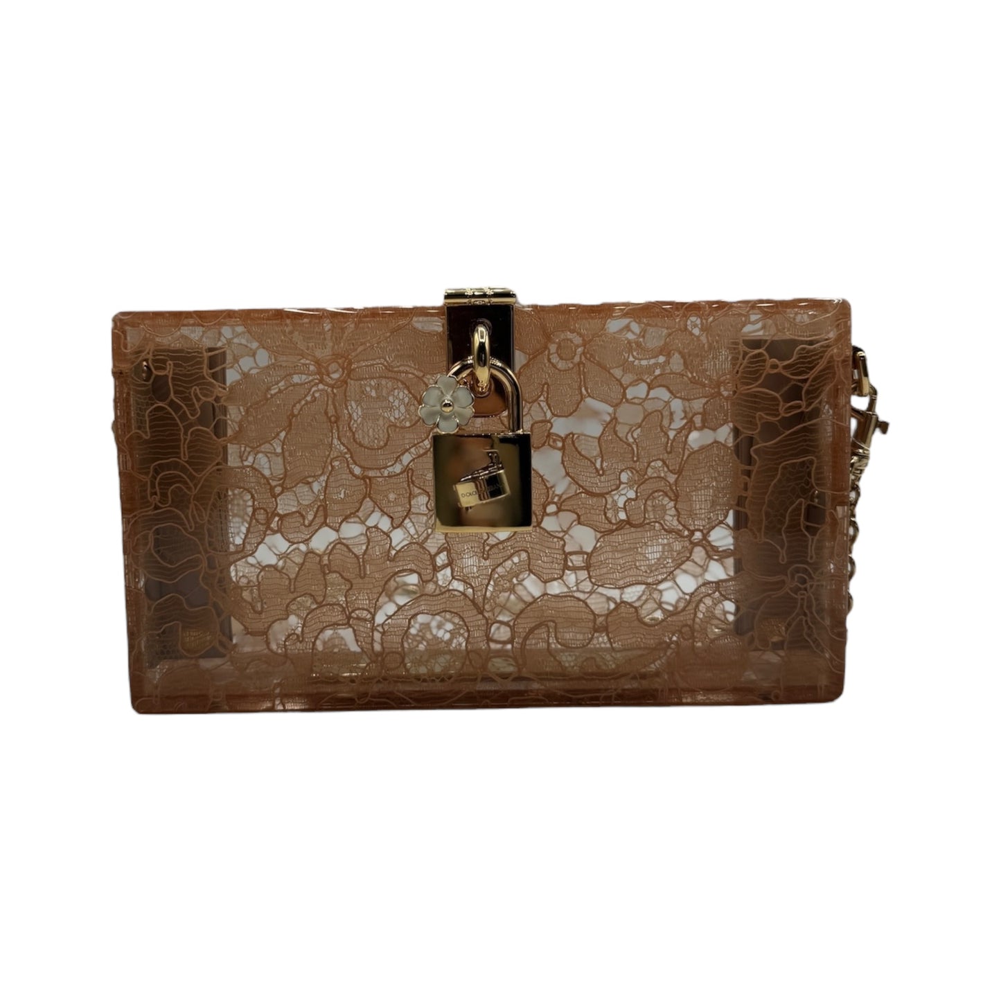 PRE-OWNED D&G Beige Plexiglass Taormina Lace Clutch Crossbody Bag