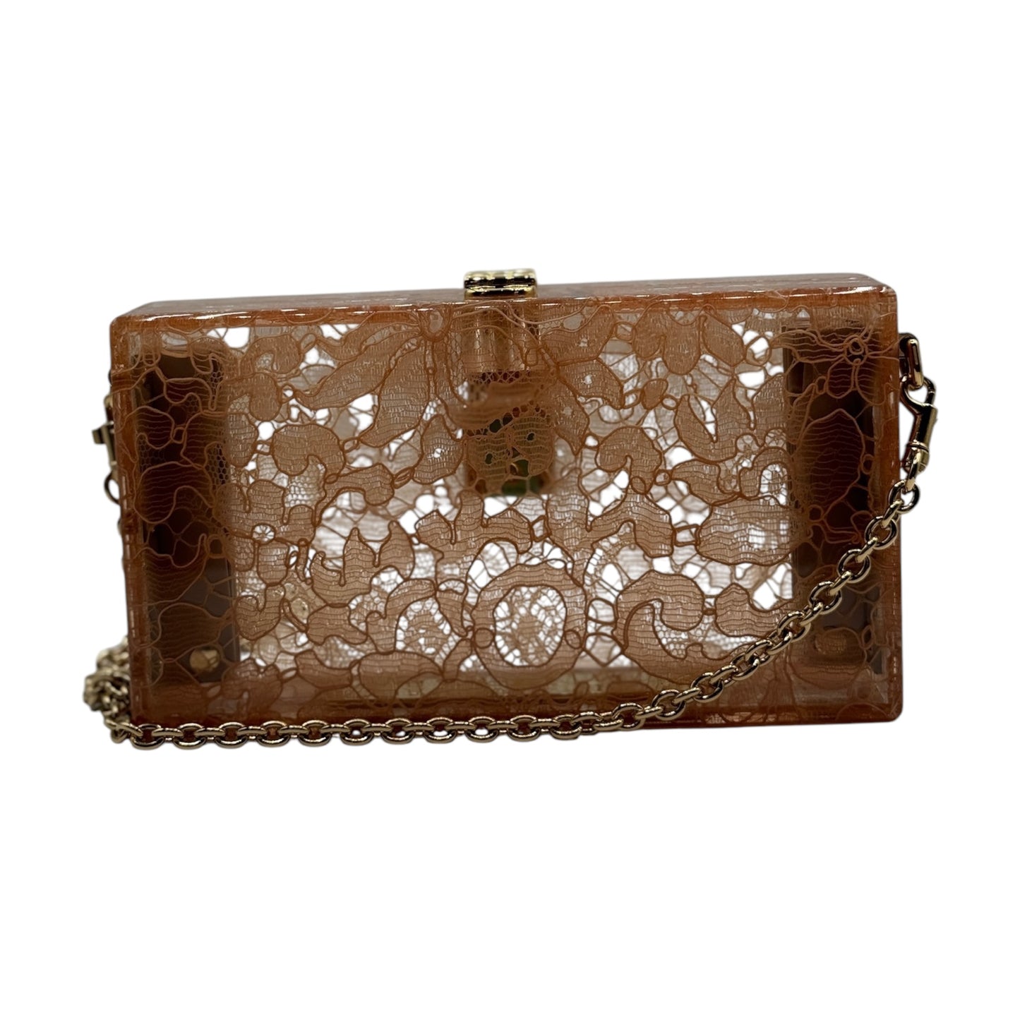 PRE-OWNED D&G Beige Plexiglass Taormina Lace Clutch Crossbody Bag