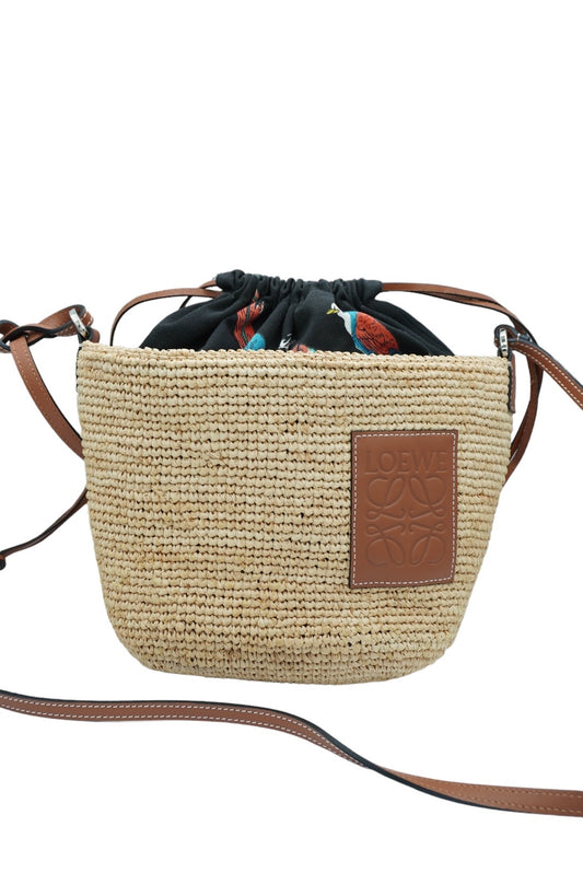 LOEWE - Ibiza Pochette Crossbody Bag Woven Raffia and Leather with Printed Canvas