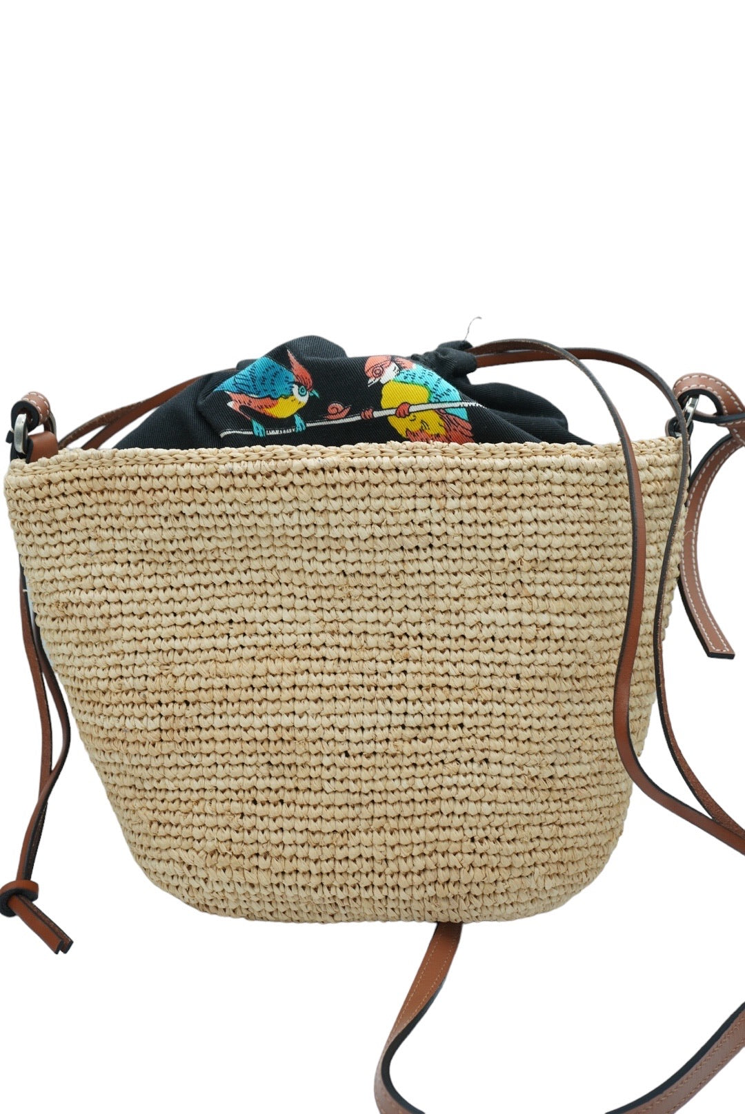 LOEWE - Ibiza Pochette Crossbody Bag Woven Raffia and Leather with Printed Canvas