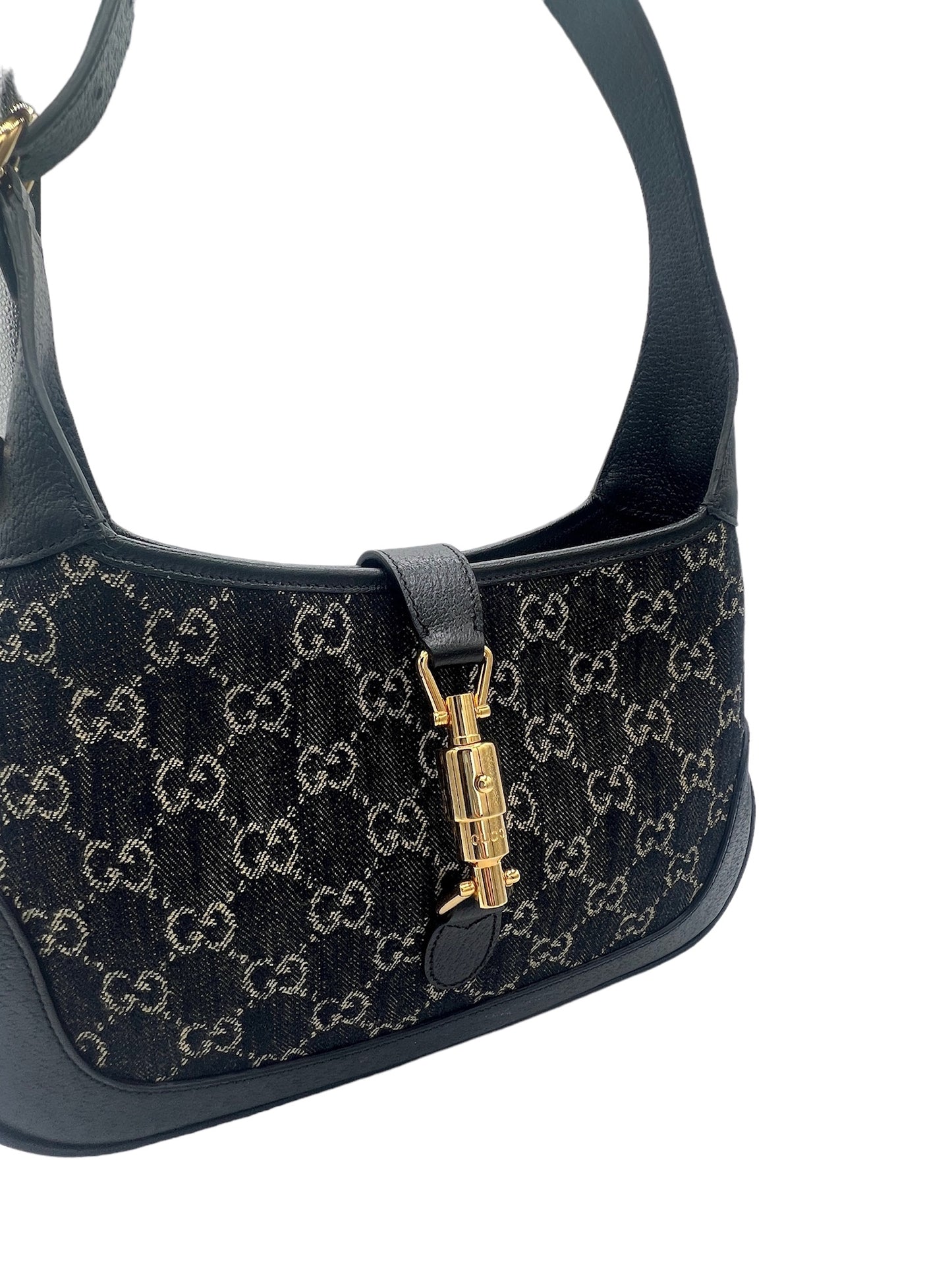 GUCCI - Jackie 1961 GG Black Denim Jacquard Small Shoulder Bag