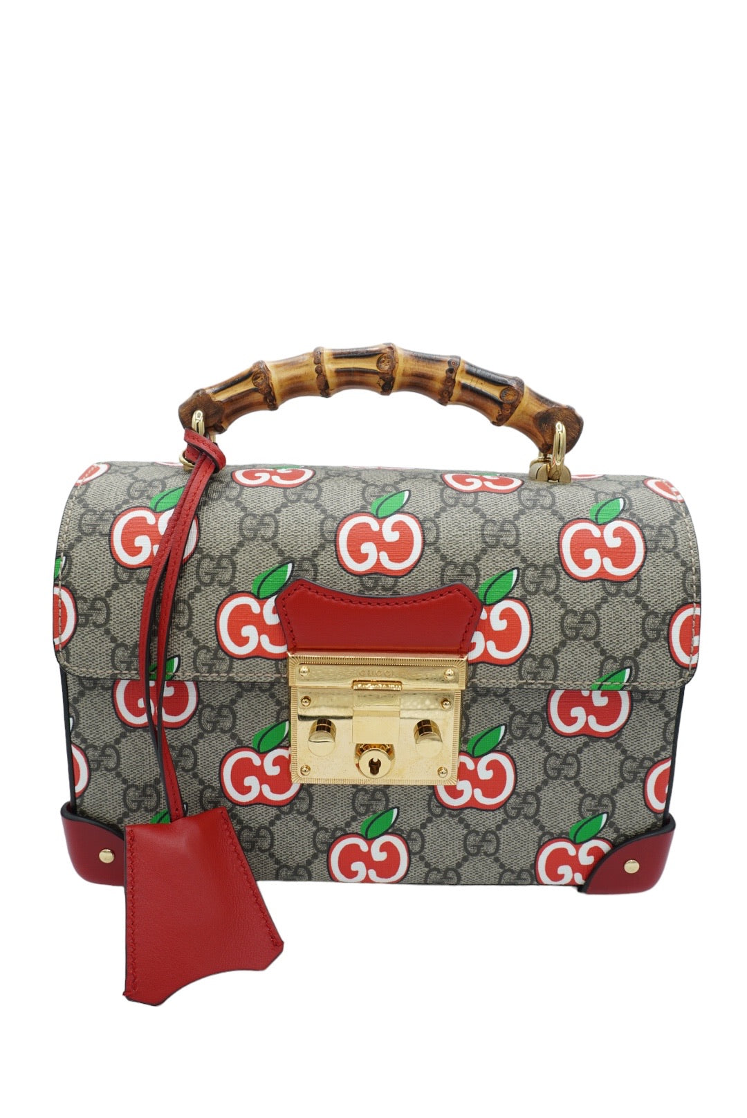 Bolso de hombro de bambú con candado GG de segunda mano, lona revestida con estampado GG, tamaño pequeño