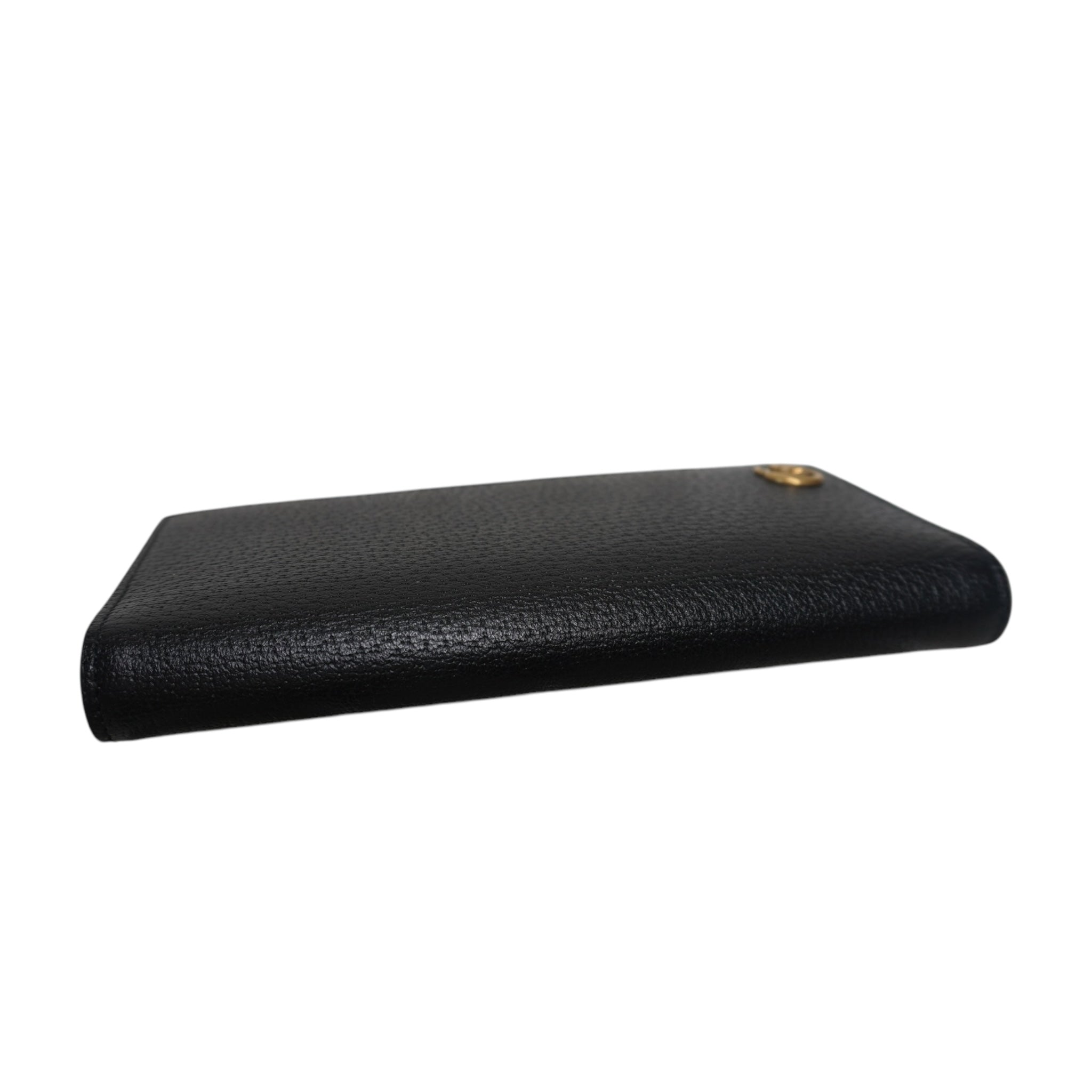 Cartera plegable de cuero negro GG Marmont de segunda mano