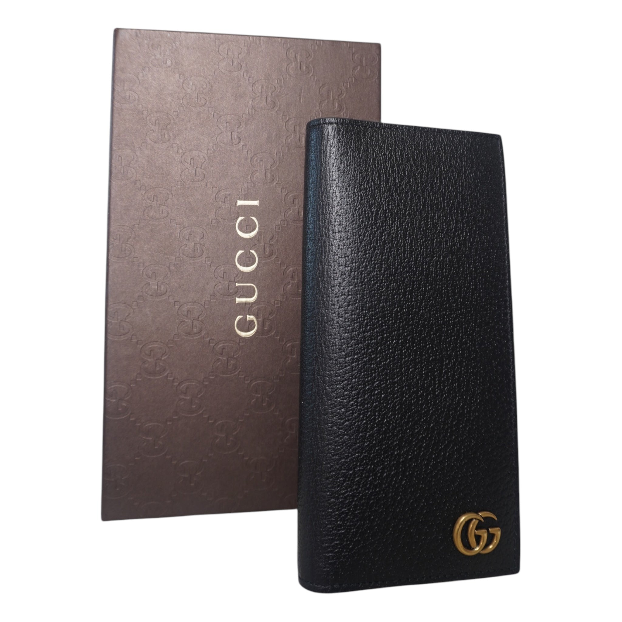 Cartera plegable de cuero negro GG Marmont de segunda mano