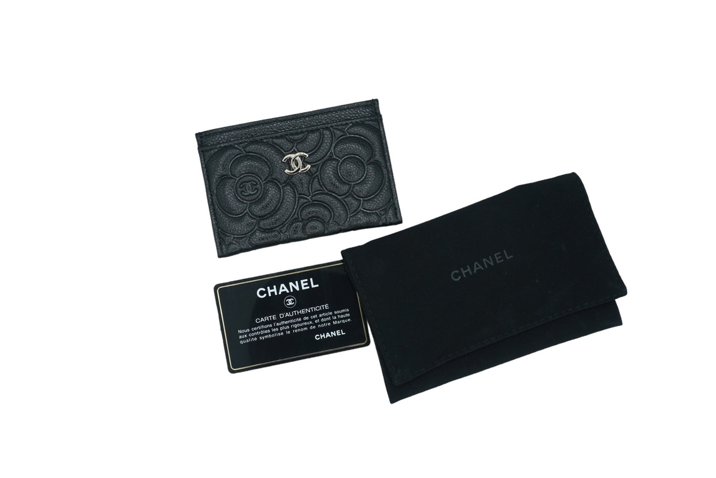 CHANEL - Camellia Card Holder Black Caviar Skin