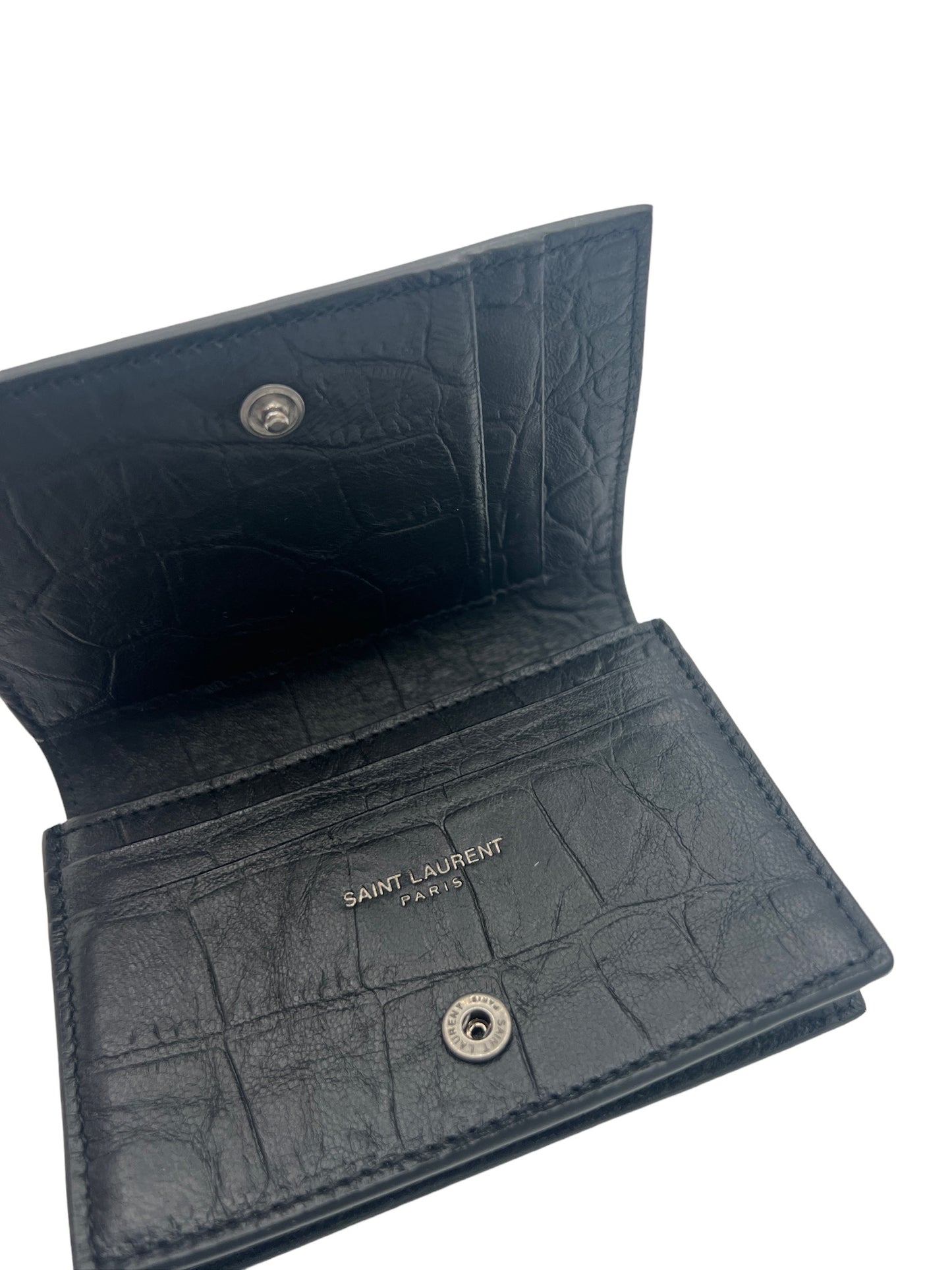 SAINT LAURENT - PARIS Black Leather Business Card Holder