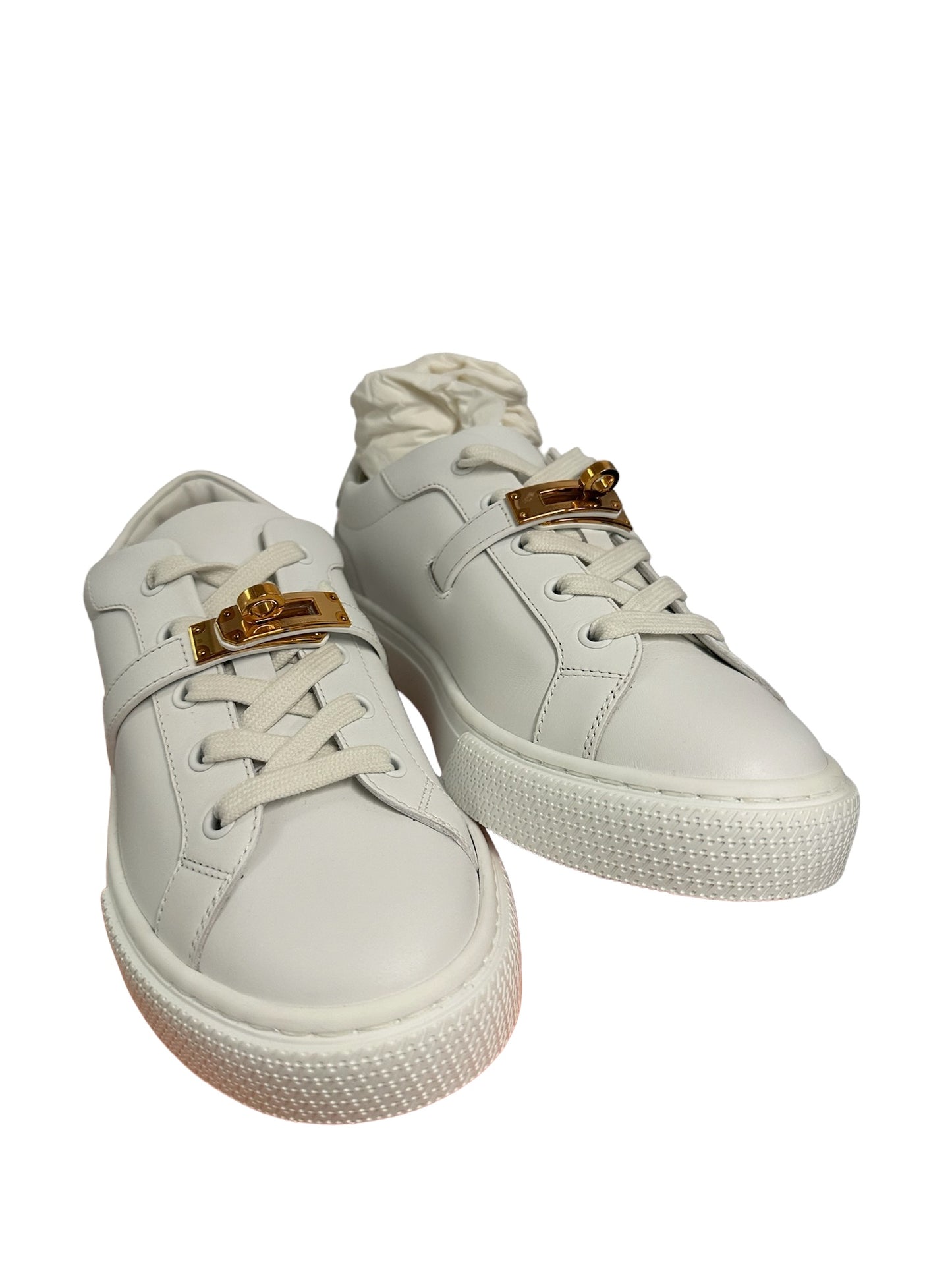 HERMES - Zapatillas de deporte de día en piel de becerro blanca GHW 37