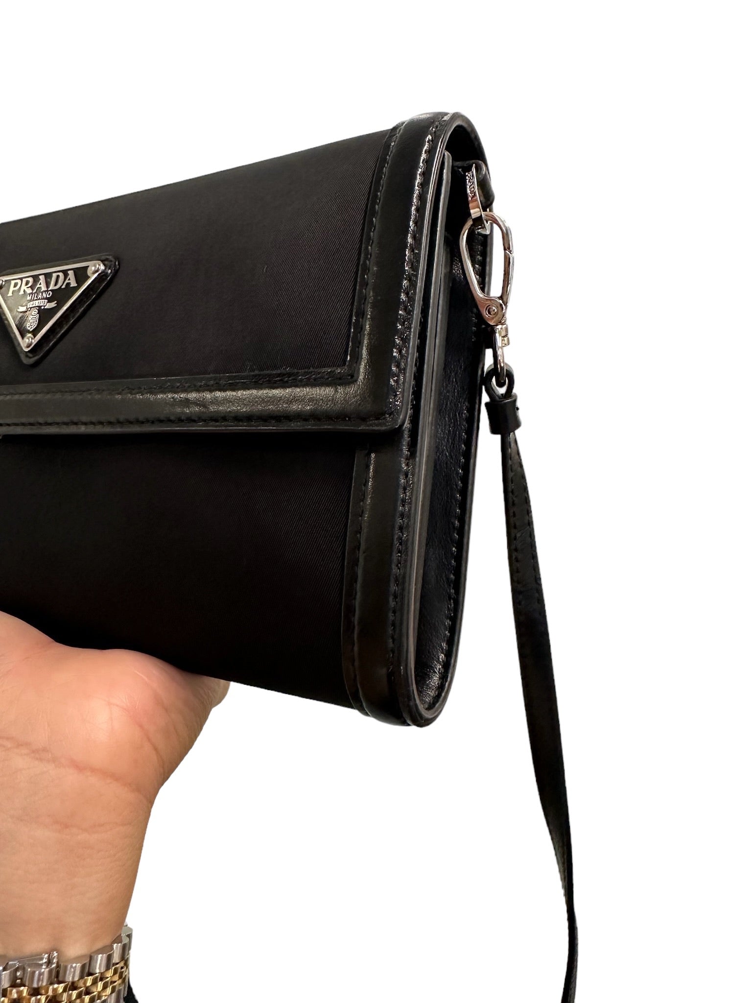 PRADA - Black Tessuto Nylon Vitello Wallet on Strap