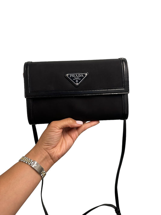 PRADA - Black Tessuto Nylon Vitello Wallet on Strap