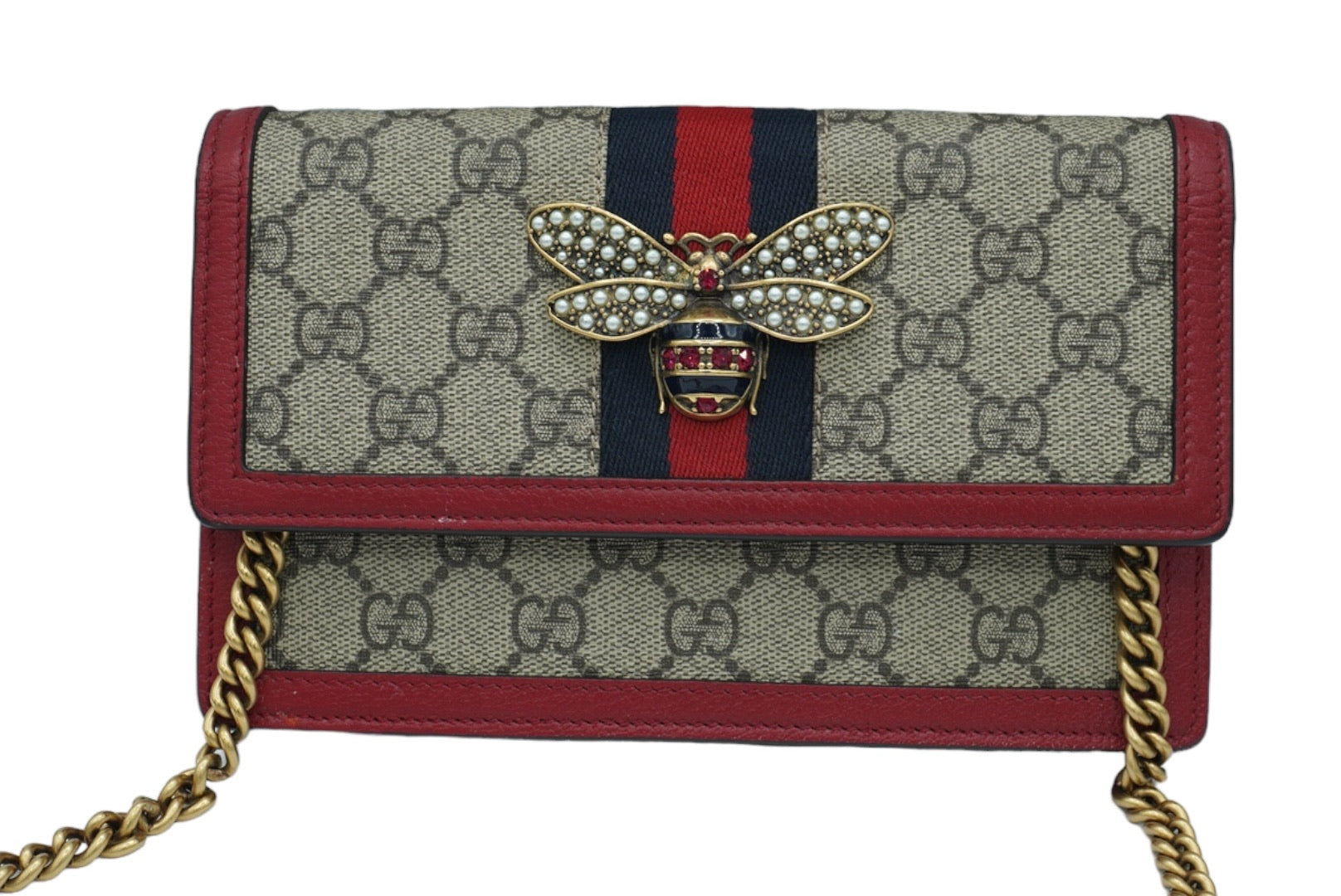 GUCCI - Cartera con cadena Queen Margaret en lona revestida GG Mini