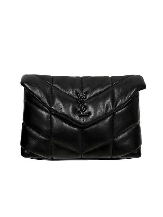 SAINT LAURENT - Black Matelasse Labskin Mini Loulou Puffer Pouch