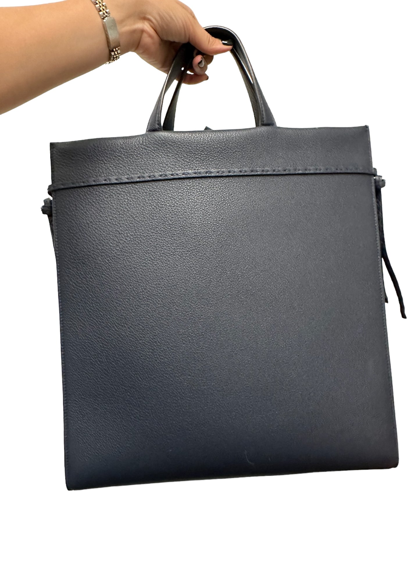 FENDI - Roma Dark Blue Grained Leather Medium Go To Shopper