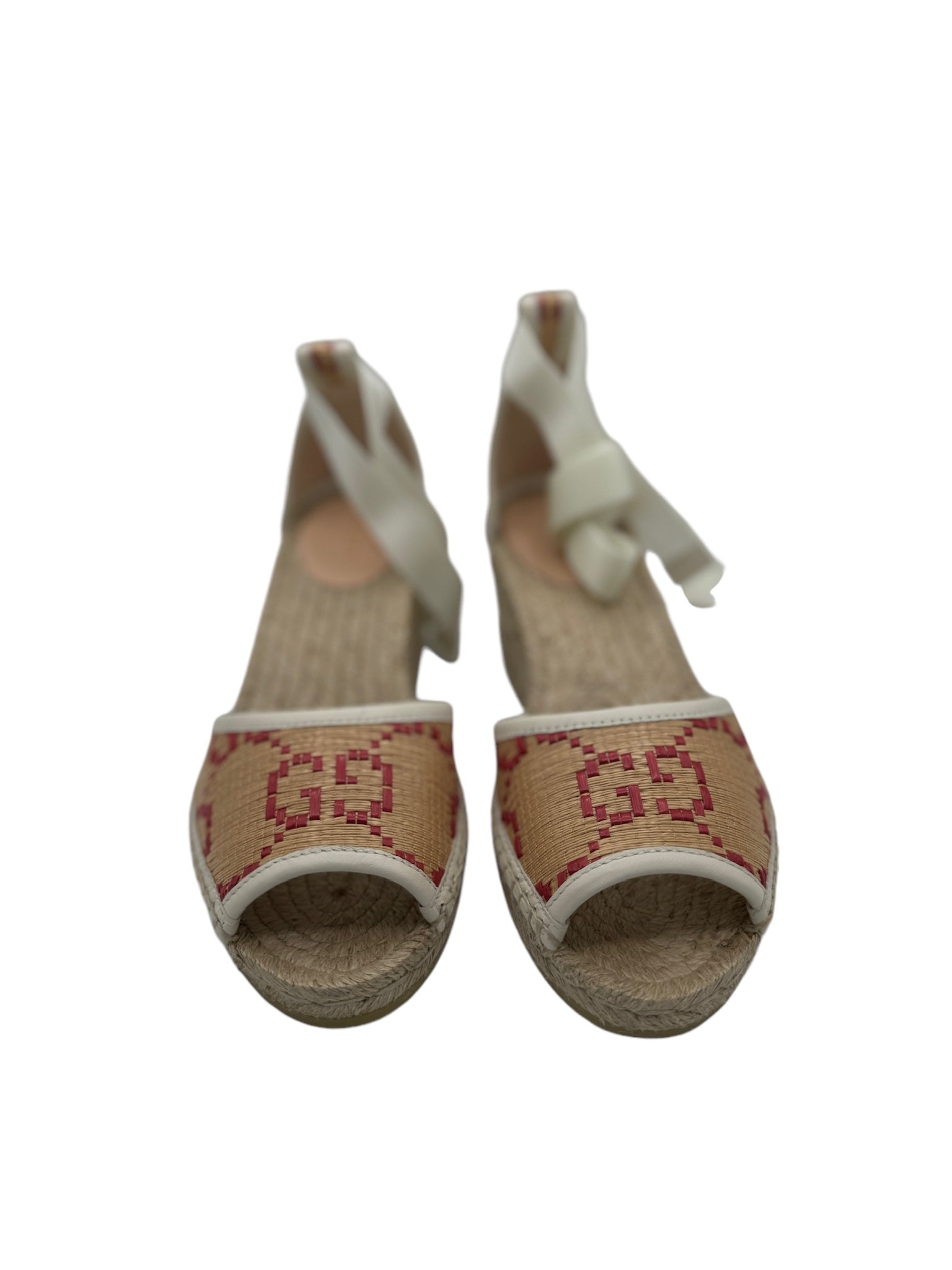 Alpargatas de paja tejida GG Supreme con cordones en los tobillos de segunda mano