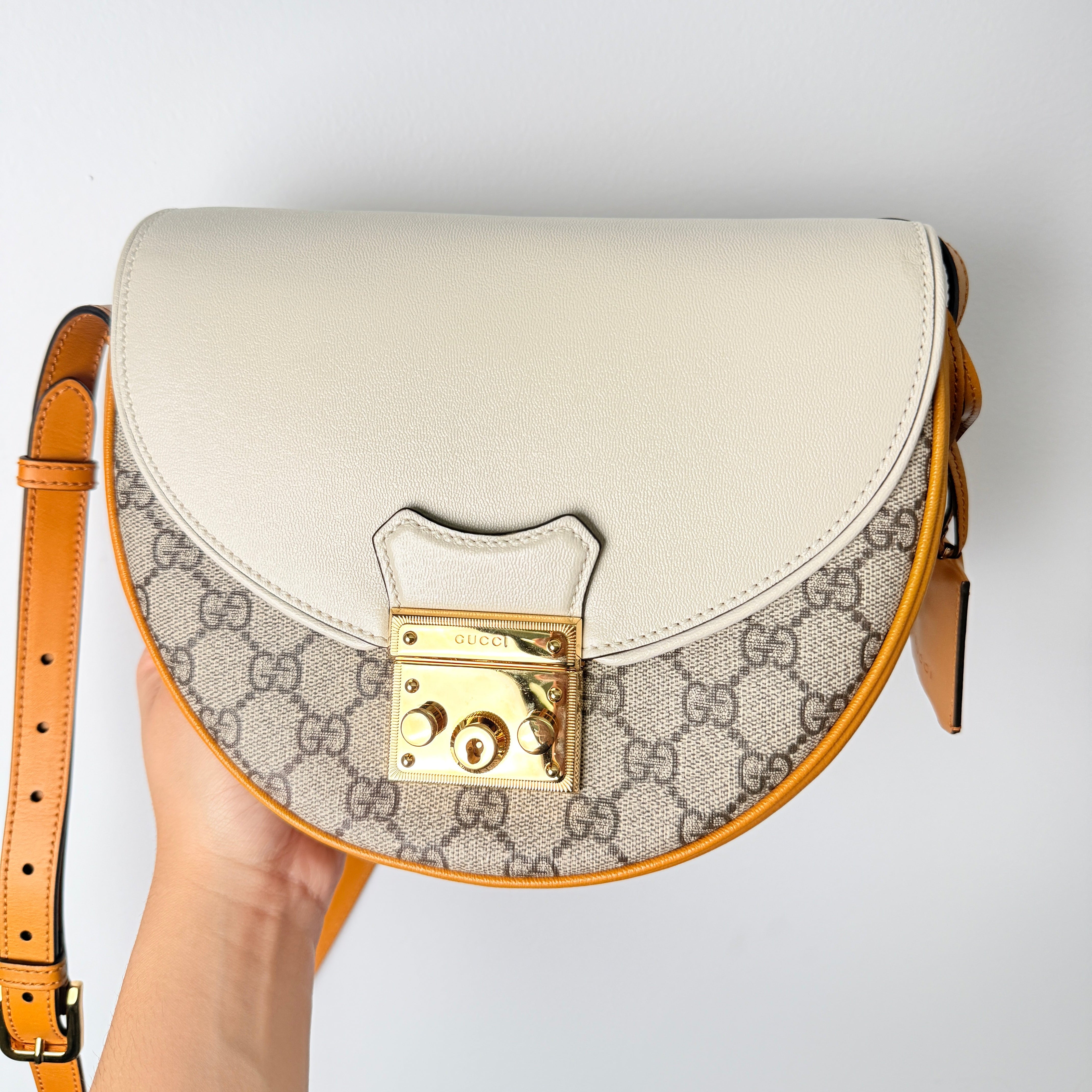 PRE-OWNED GG Supreme Monogram Calfskin Small Padlock Messenger Shoulder Bag 
