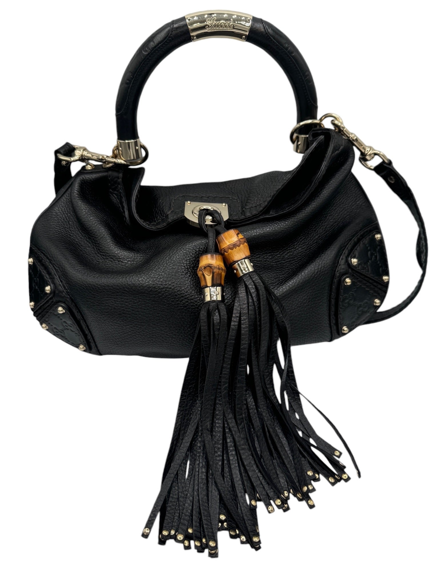 Bolso bandolera Babouska Indy Hobo pequeño de piel negra vintage GG de segunda mano