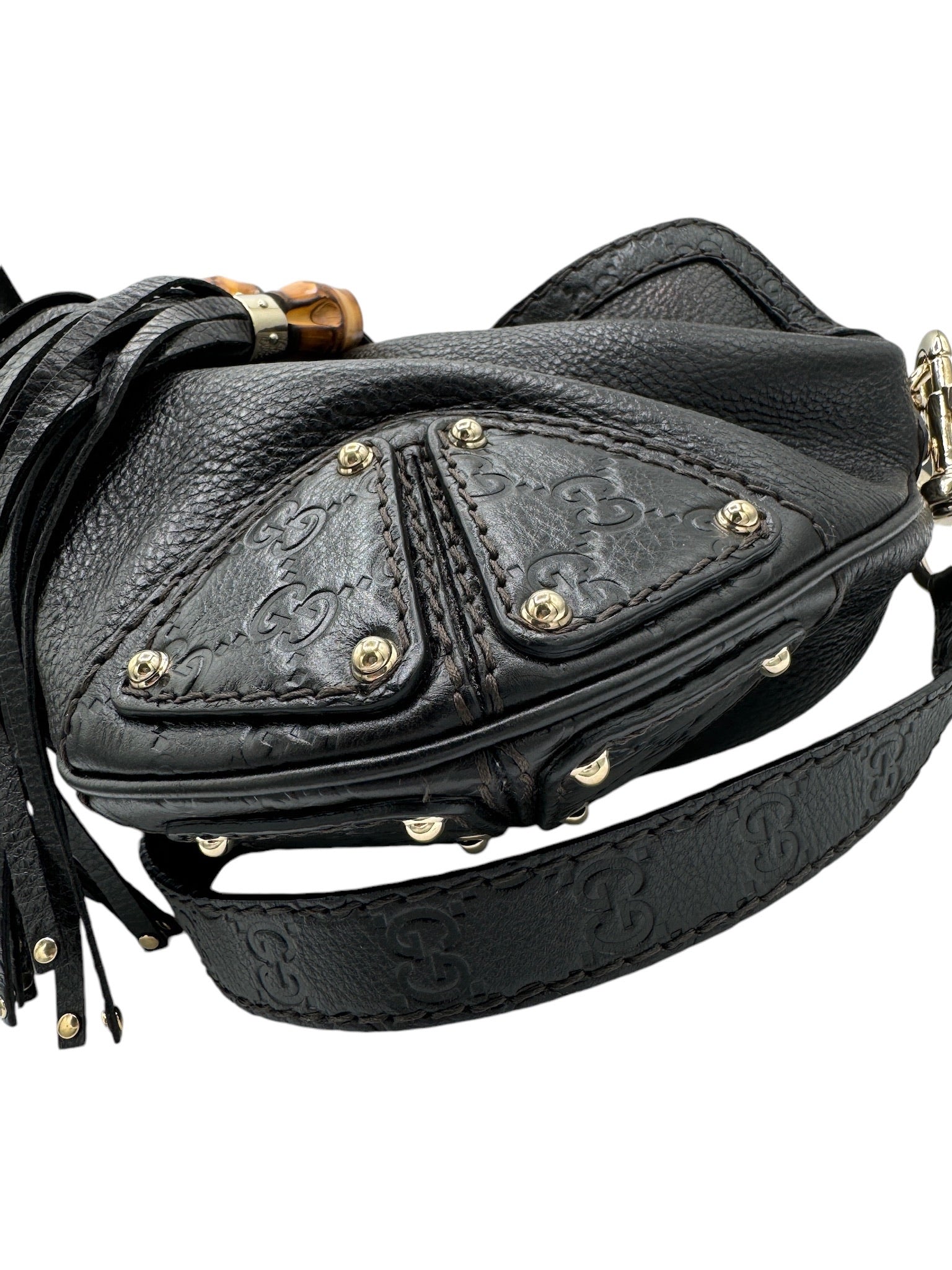 Bolso bandolera Babouska Indy Hobo pequeño de piel negra vintage GG de segunda mano
