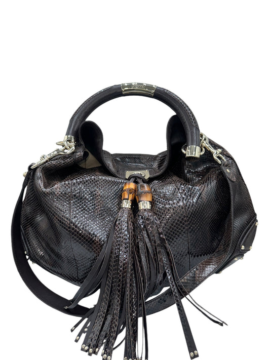 Bolso bandolera estilo hobo Indy grande de piel de pitón marrón vintage GG de segunda mano