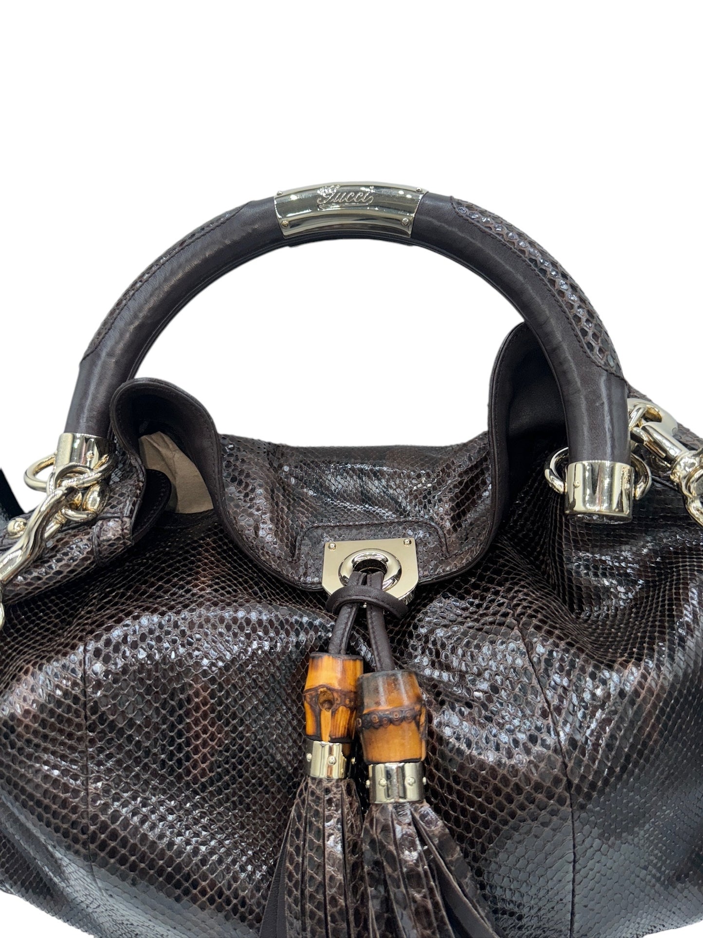 PRE-OWNED GG Vintage Brown Python Leather Large Indy Hobo Crossbody Bag