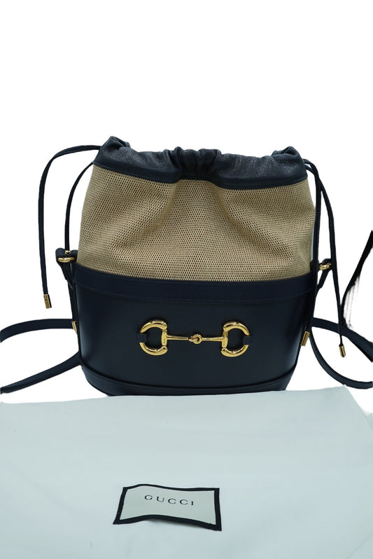 GUCCI - Horsebit 1955 Bucket Crossbody Bag Leather and Canvas Small