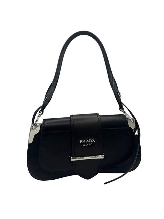 PRADA - Black Leather Logo Handbag